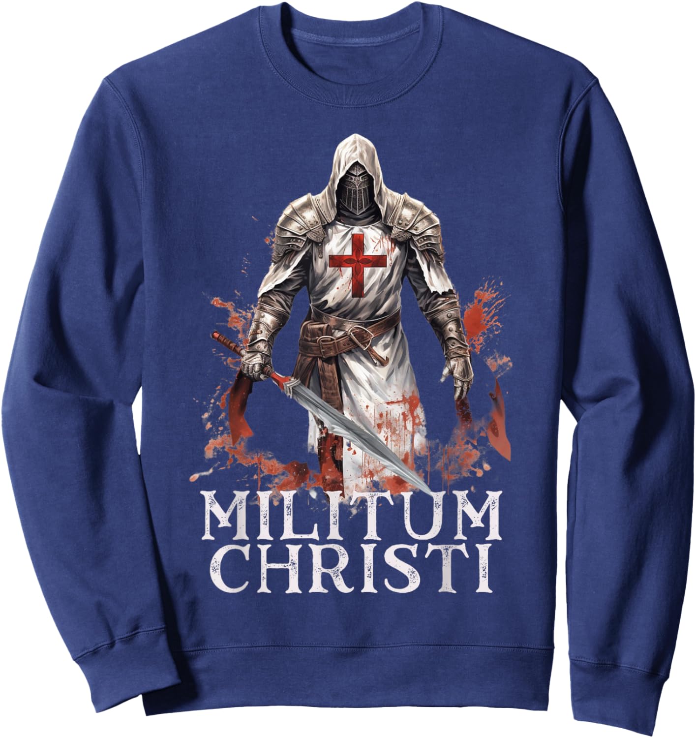 Modern Day Catholic Designs Catholic Knight Templar Crusader Cross Sweatshirt - Sweatshirt | Navy