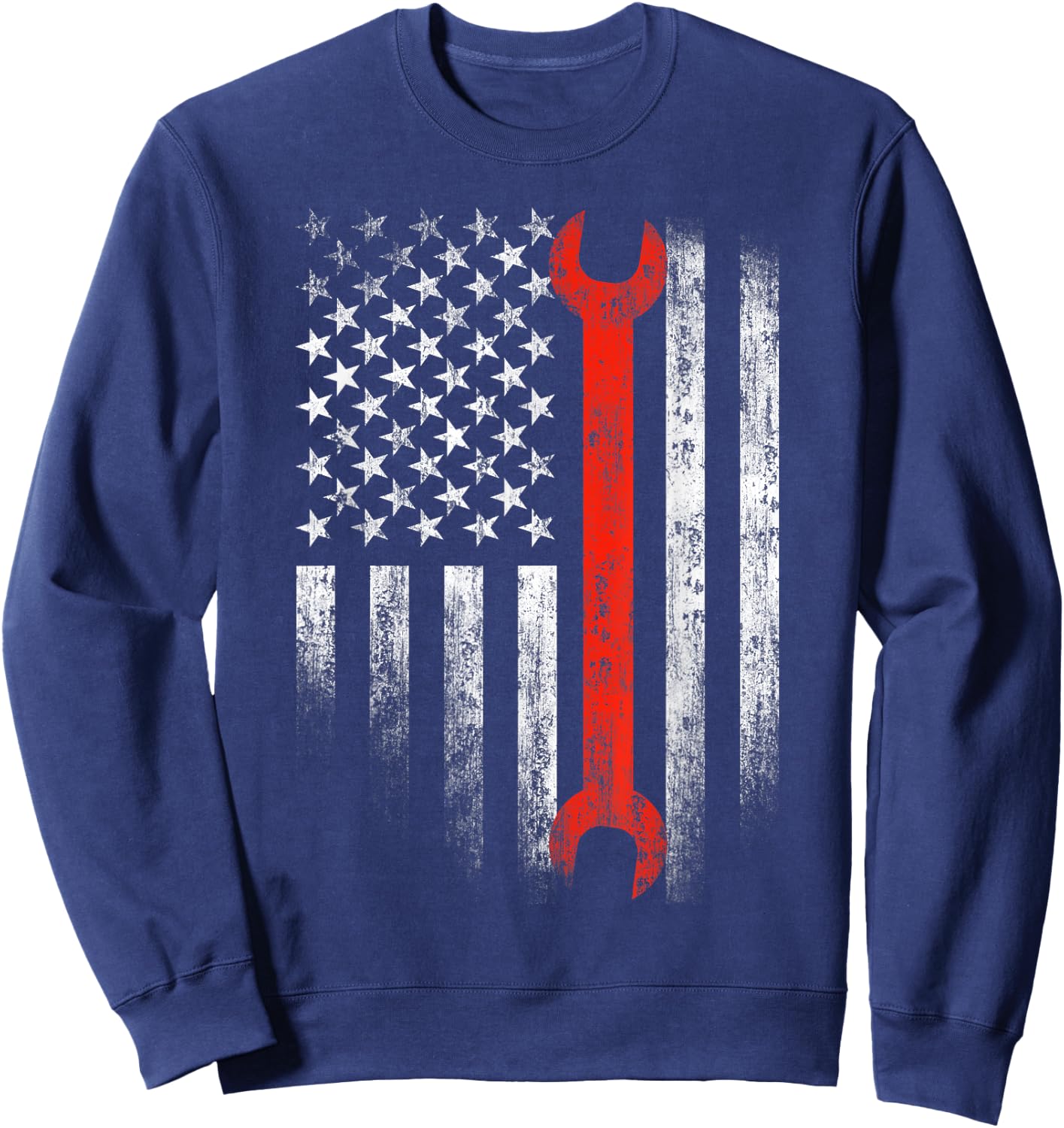 American Flag Mechanic Wrench Shirt Patriotic Car Van Tank Women Men Sweatshirt - Sweatshirt | Navy