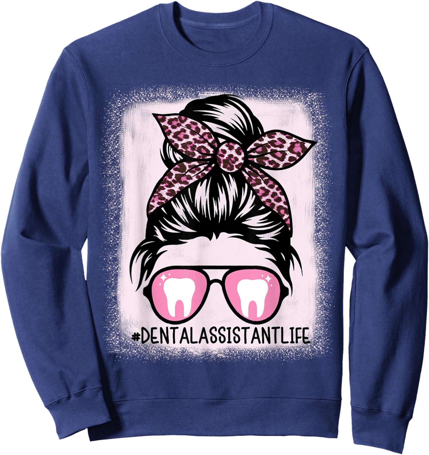 Women Dental Hygienist or Assistant Life Leopard Bleached Sweatshirt - Sweatshirt | Navy