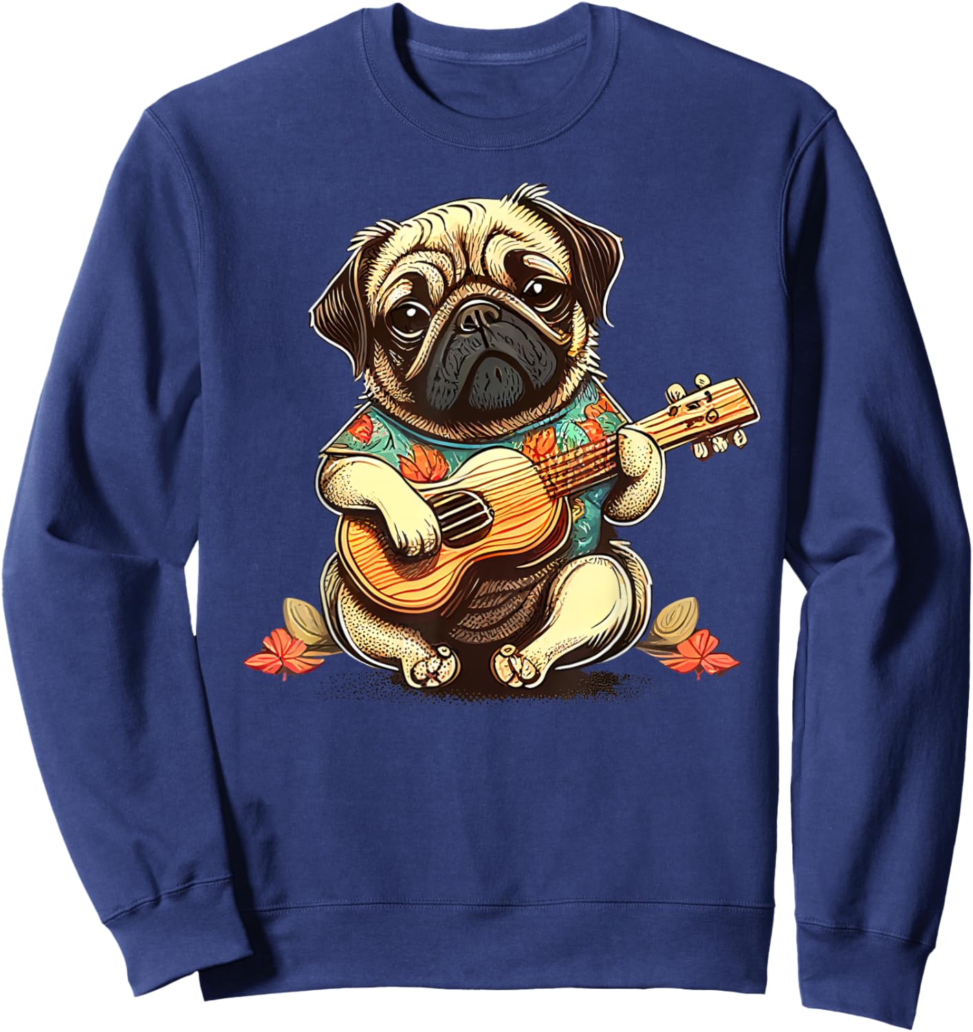 Pug Dog Playing Ukulele Sweatshirt - Sweatshirt | Navy