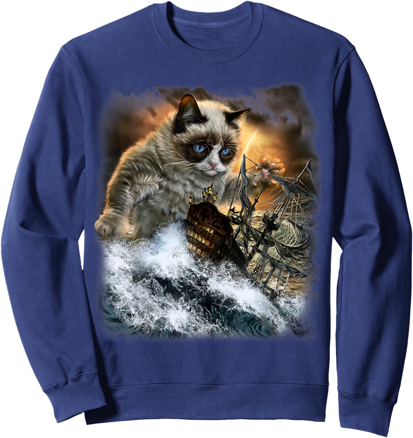 Giant Siamese Cat Ambush a Royal Navy Ship of the Line Sweatshirt - Sweatshirt | Navy