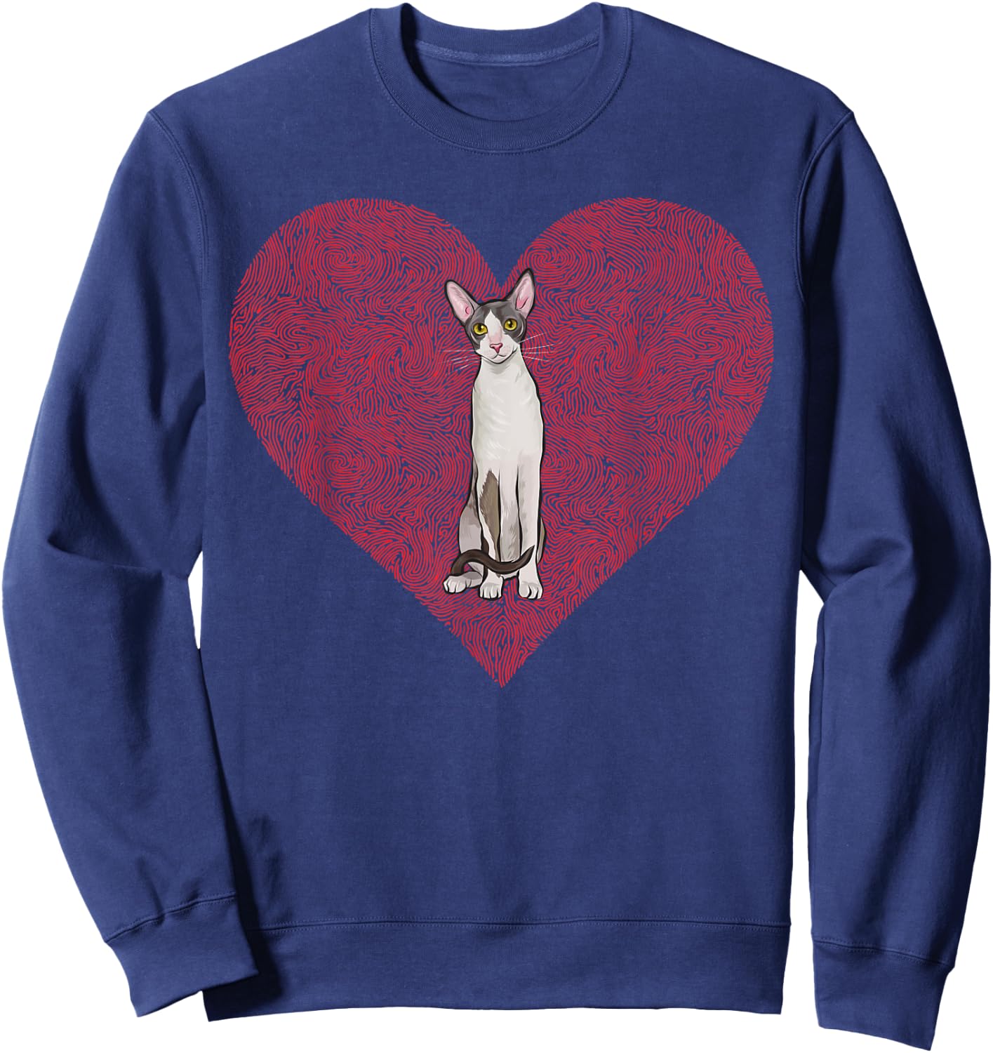Cornish Rex Valentines Day Cat Love Fingerprint Men Women Sweatshirt - Sweatshirt | Navy