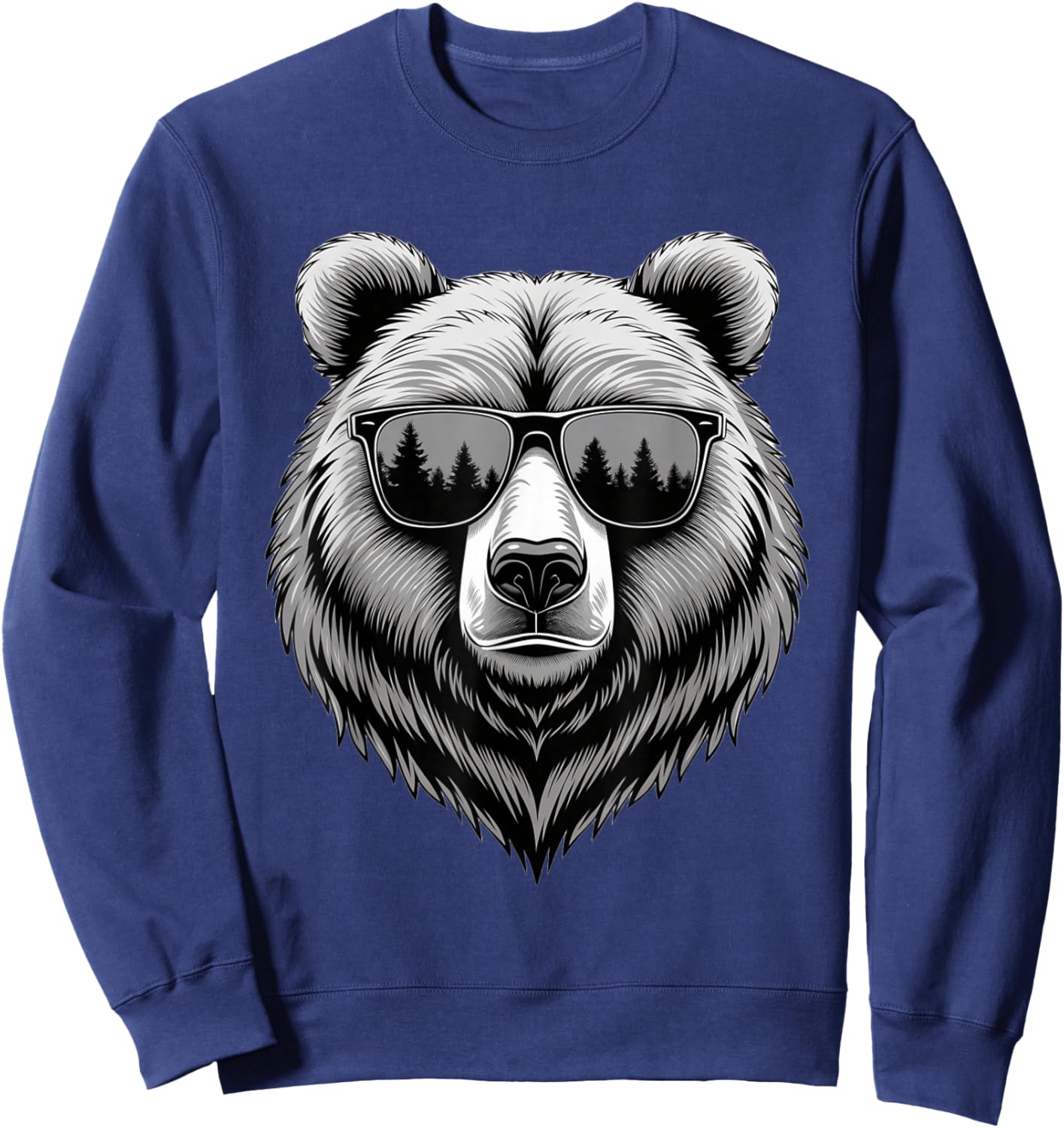 Bear with Sunglasses and Forest Reflection Sweatshirt - Sweatshirt | Navy