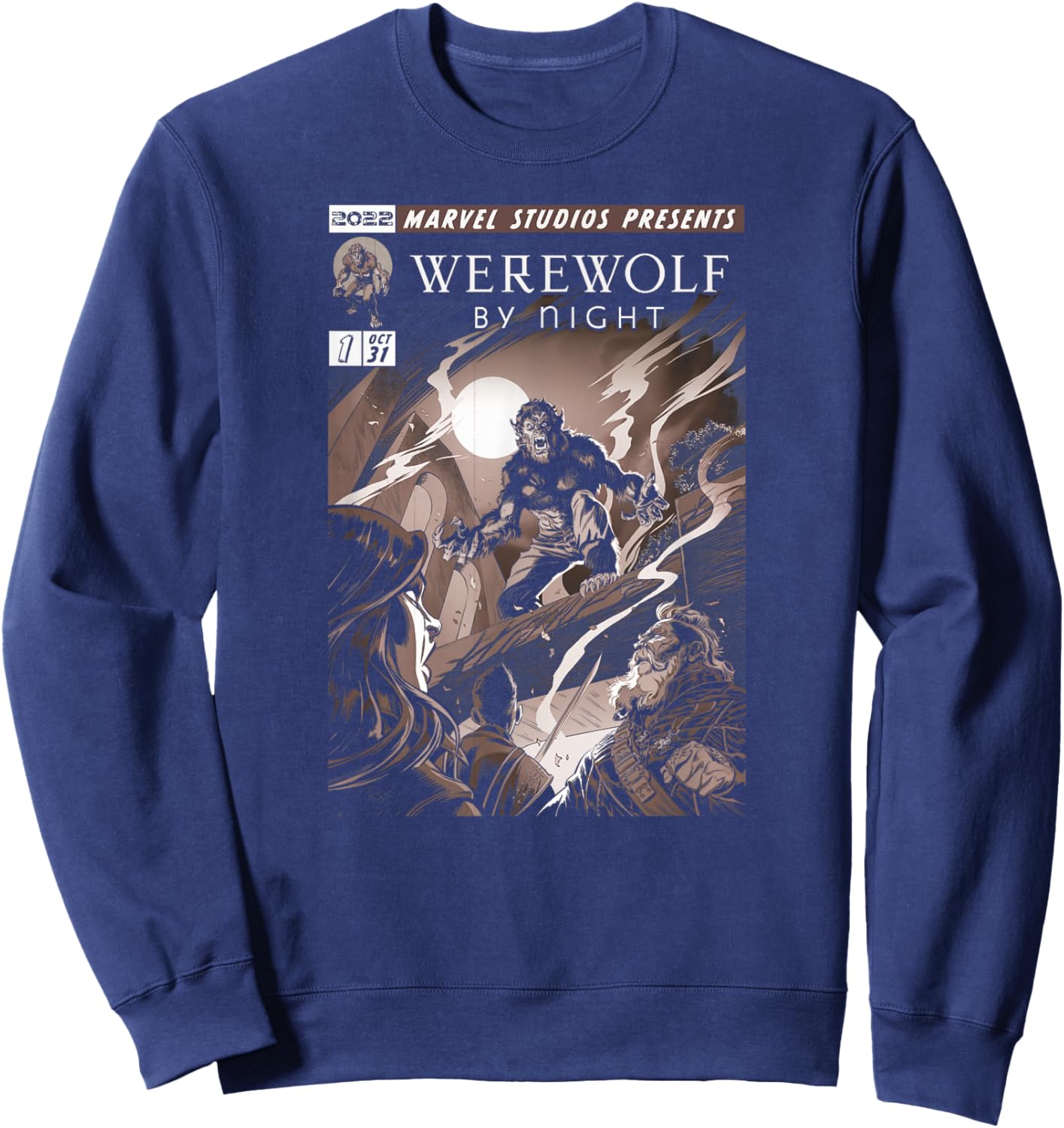 Marvel Werewolf by Night Jack Colorless Comic Cover Sweatshirt - Sweatshirt | Navy
