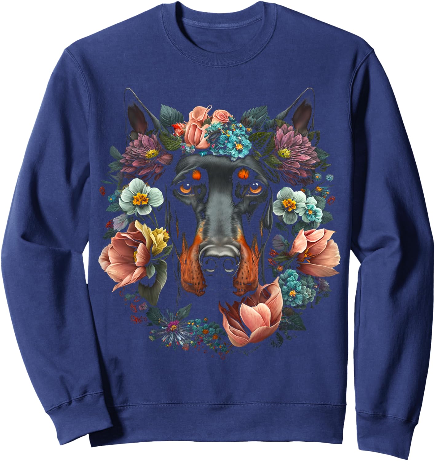 Doberman Mom Floral Dog Lovers Sweatshirt - Sweatshirt | Navy