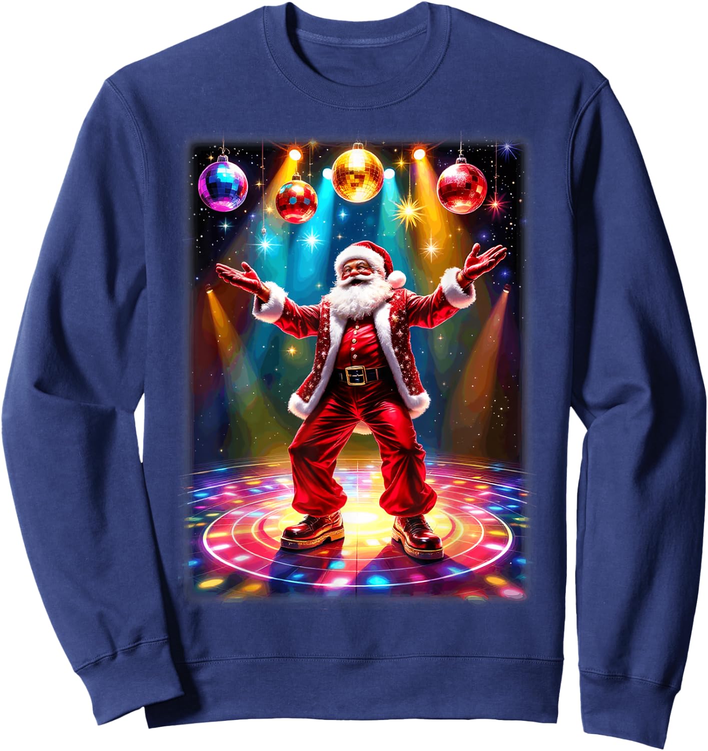 Retro Disco Santa Funky Vintage Christmas Sweatshirt - Sweatshirt | Navy
