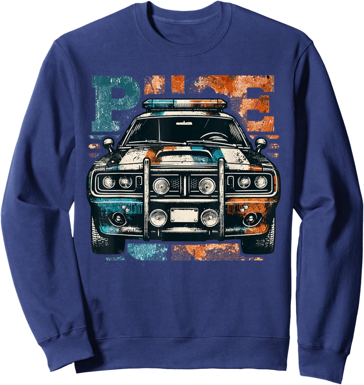 Vintage Police Car Old Car USA Flag Police Lights Sweatshirt - Sweatshirt | Navy
