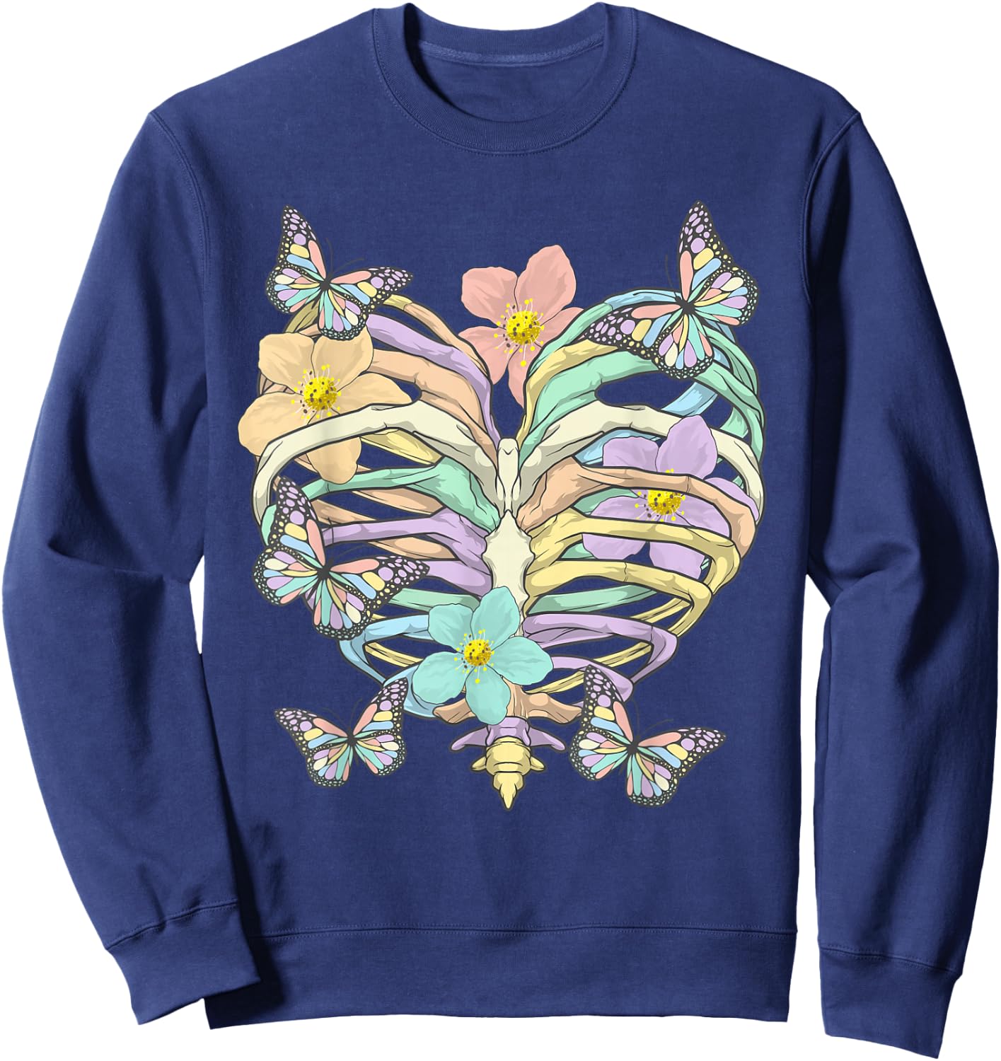 Pastel Goth Heart Ribcage Harajuku Goth Aesthetic Otaku Sweatshirt - Sweatshirt | Navy