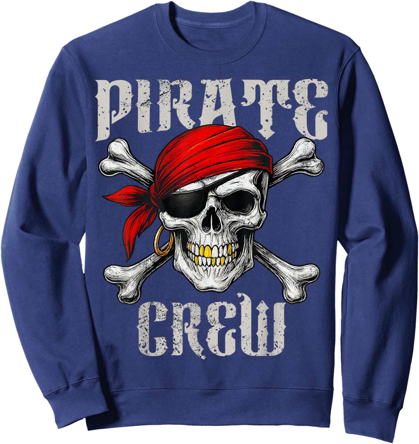 Pirate Crew Jolly Roger Flag & Skull Crossbones Halloween Sweatshirt - Sweatshirt | Navy