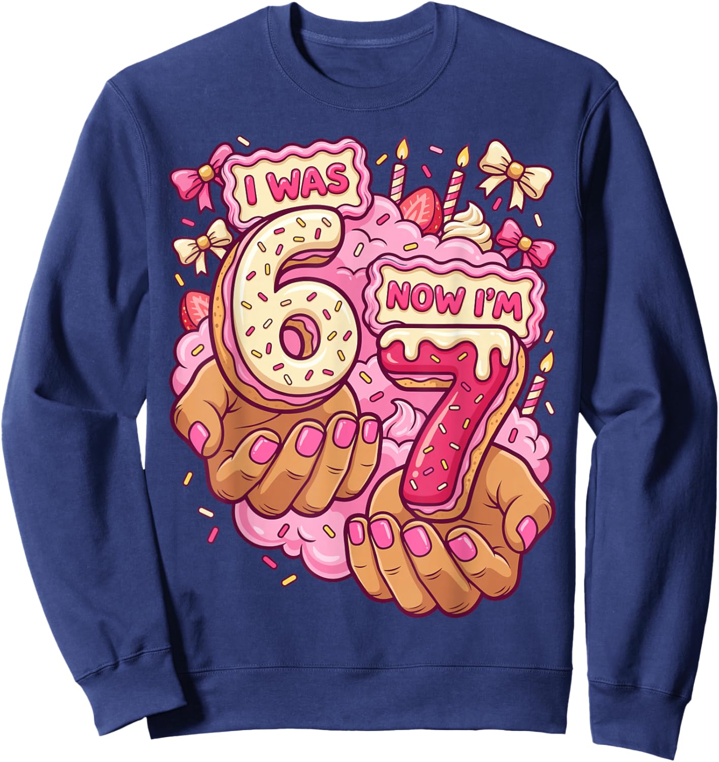 I was 6 Now I'm 7 7th Birthday 6 7 Birthday Girls Sweatshirt - Sweatshirt | Navy