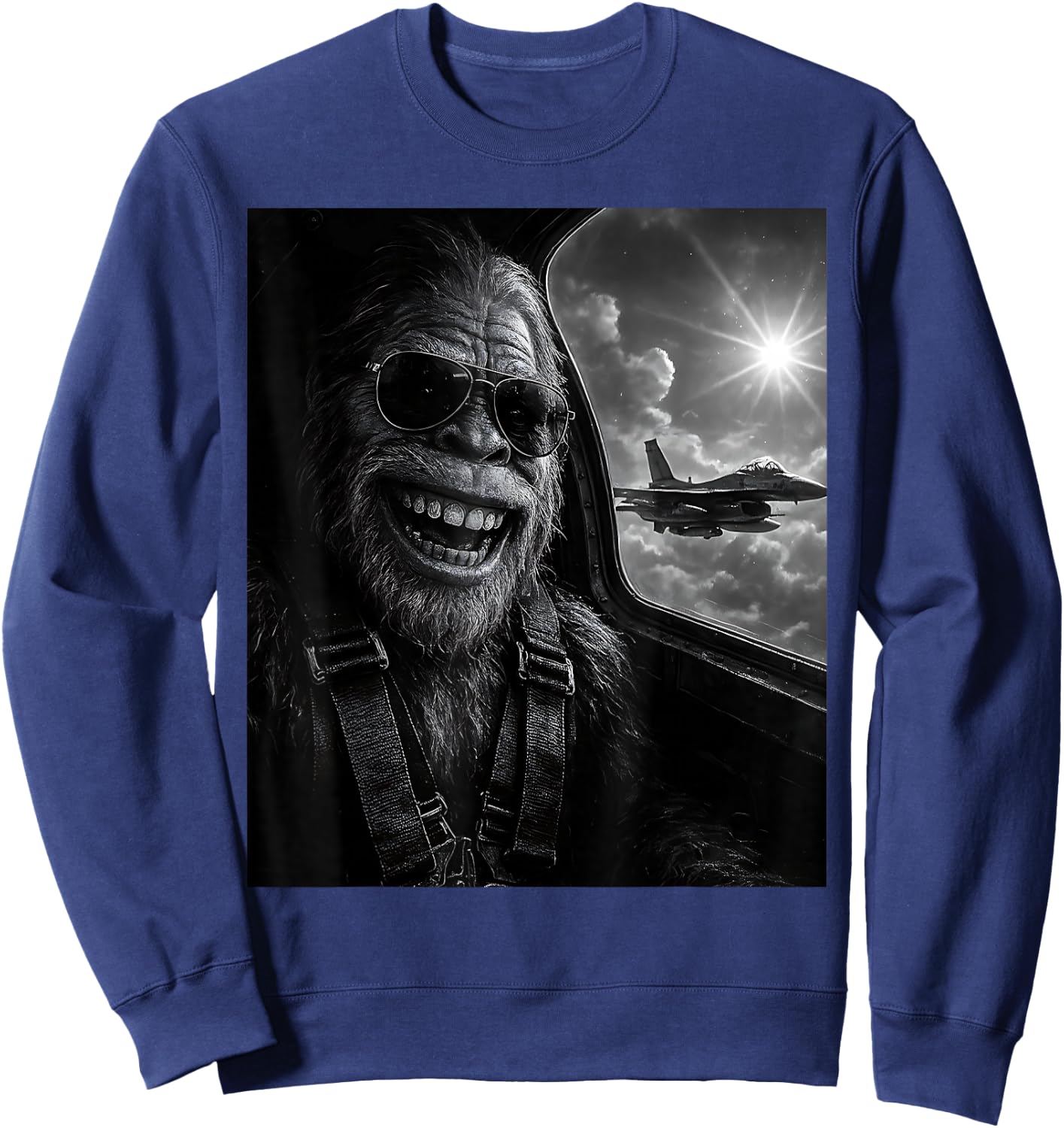 Funny Bigfoot Selfie Women Plane Jet Sasquatch Sweatshirt - Sweatshirt | Navy