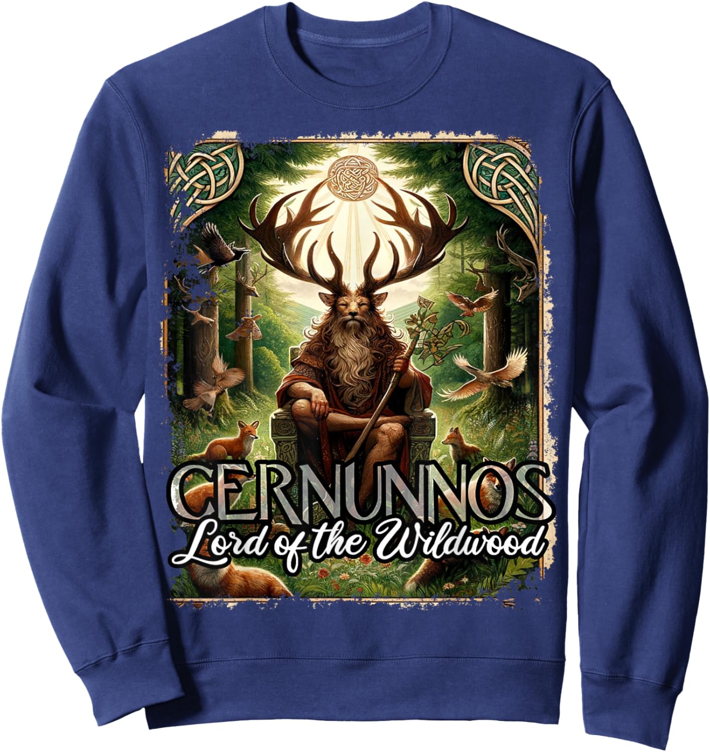 Cernunnos Lord of the Wildwood Antlered Nature Spirit Sweatshirt - Sweatshirt | Navy