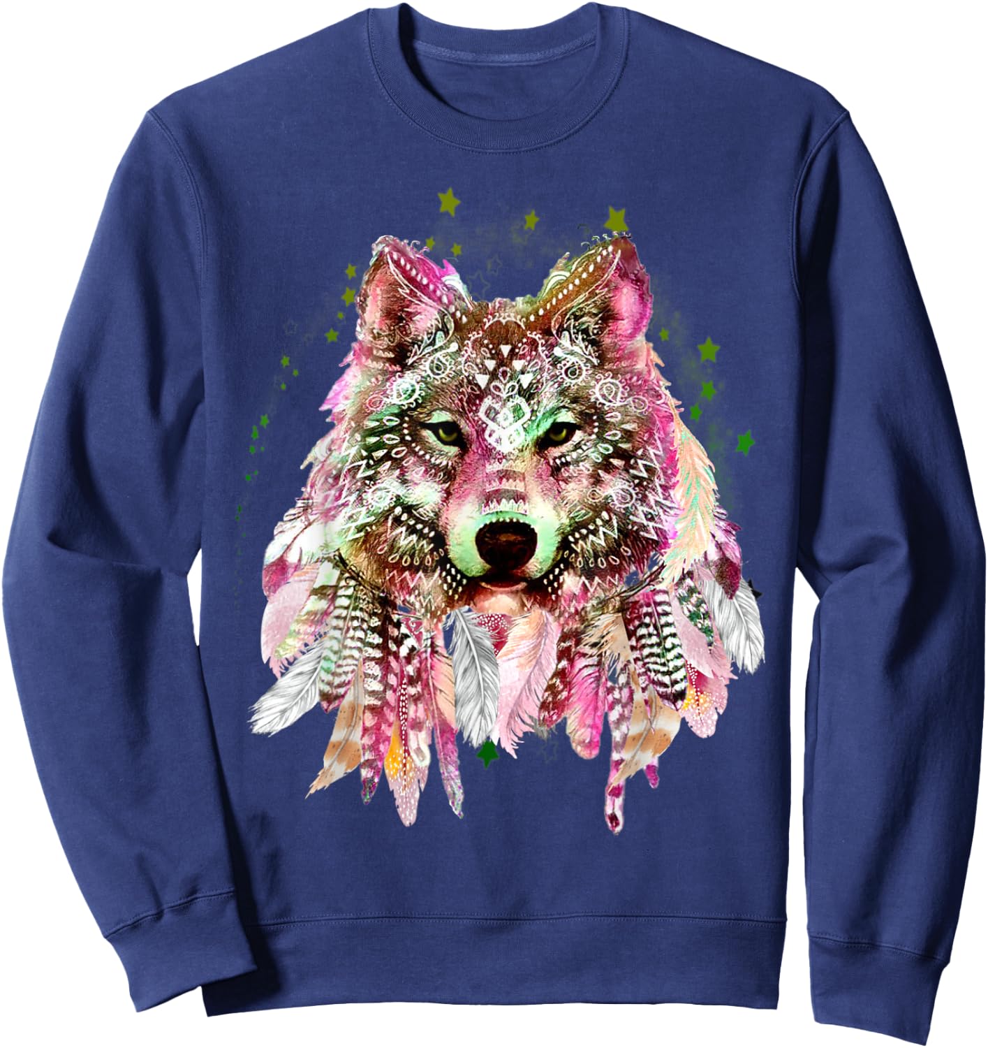 Native American Wolf Head Tribal Bohemian Tattoo Art Sweatshirt - Sweatshirt | Navy