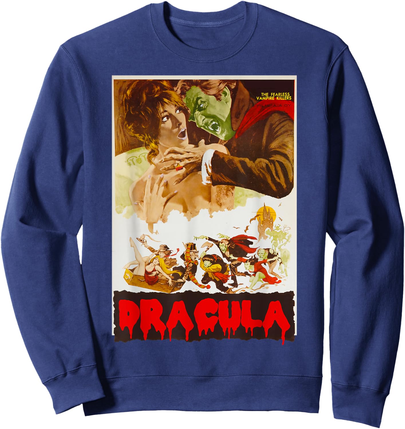 Retro Halloween Monster Poster Horror Movie Vampire Dracula Sweatshirt - Sweatshirt | Navy