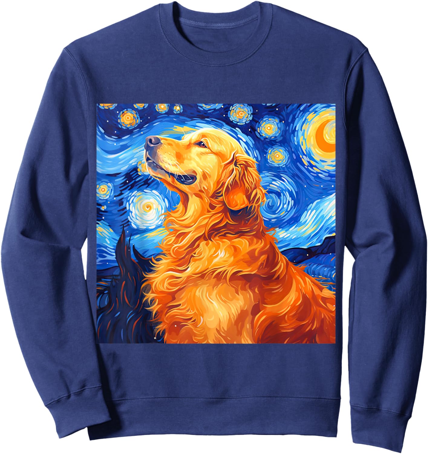 Golden Retriever Dog Starry Night Vincent Van Gogh Painting Women Kids Sweatshirt - Sweatshirt | Navy