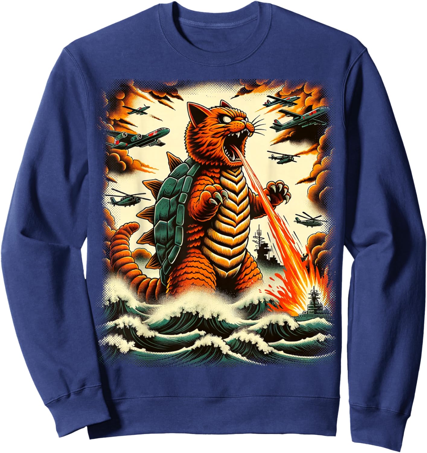 Cat Turtle Monster Kaiju Japanese Monster Funny Anime Manga Sweatshirt - Sweatshirt | Navy