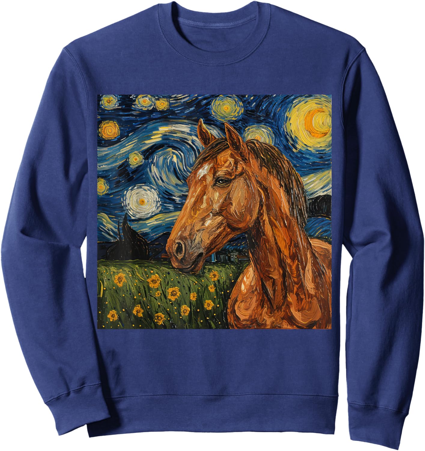 Horse Lover Van Gogh Style Starry Night Graphic Sweatshirt - Sweatshirt | Navy