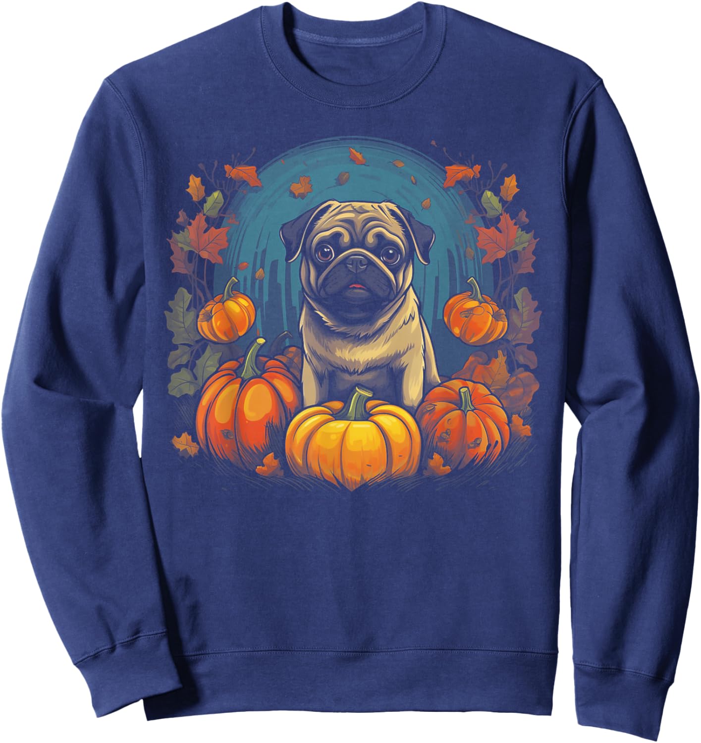 Pug Dog - Pumpkin Thanksgiving Fall Halloween Sweatshirt - Sweatshirt | Navy
