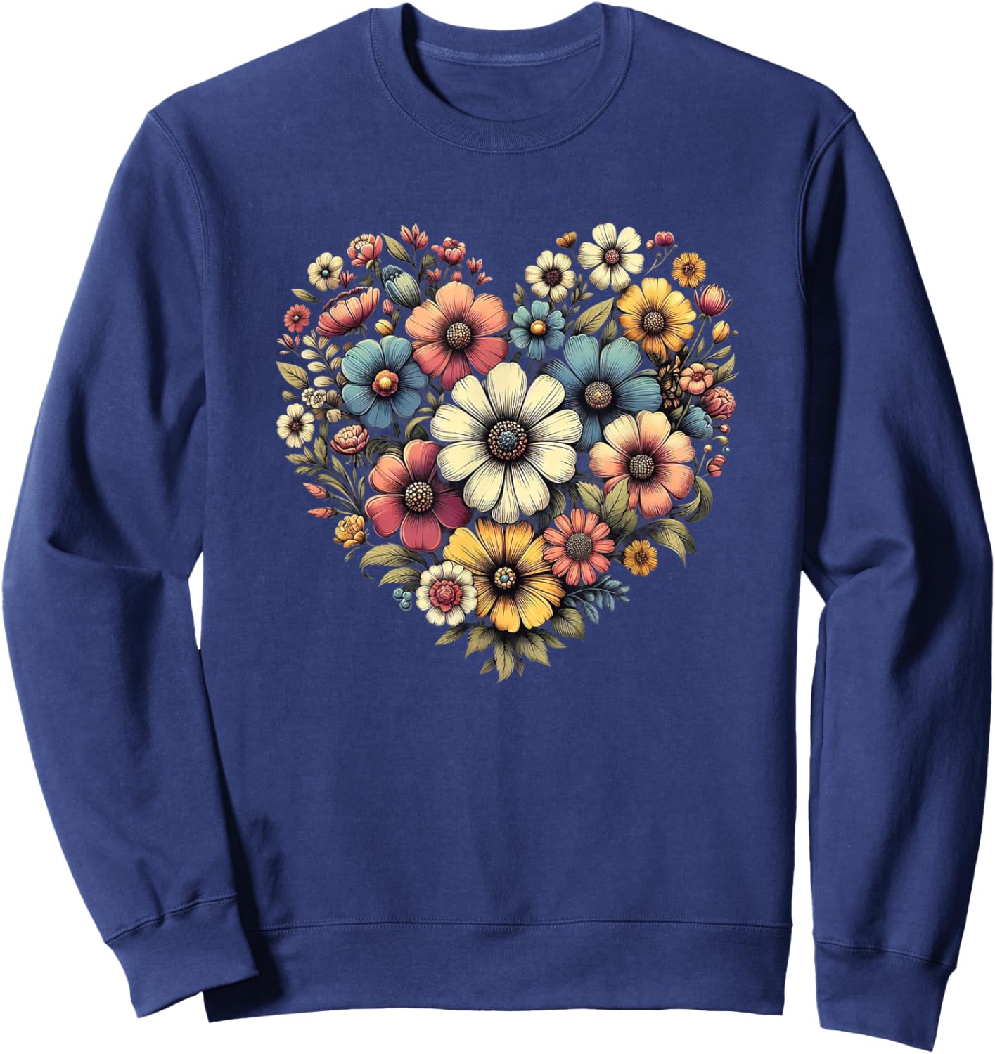 Flowers Love Beautiful Colorful Botanical Floral Art Garden Sweatshirt - Sweatshirt | Navy
