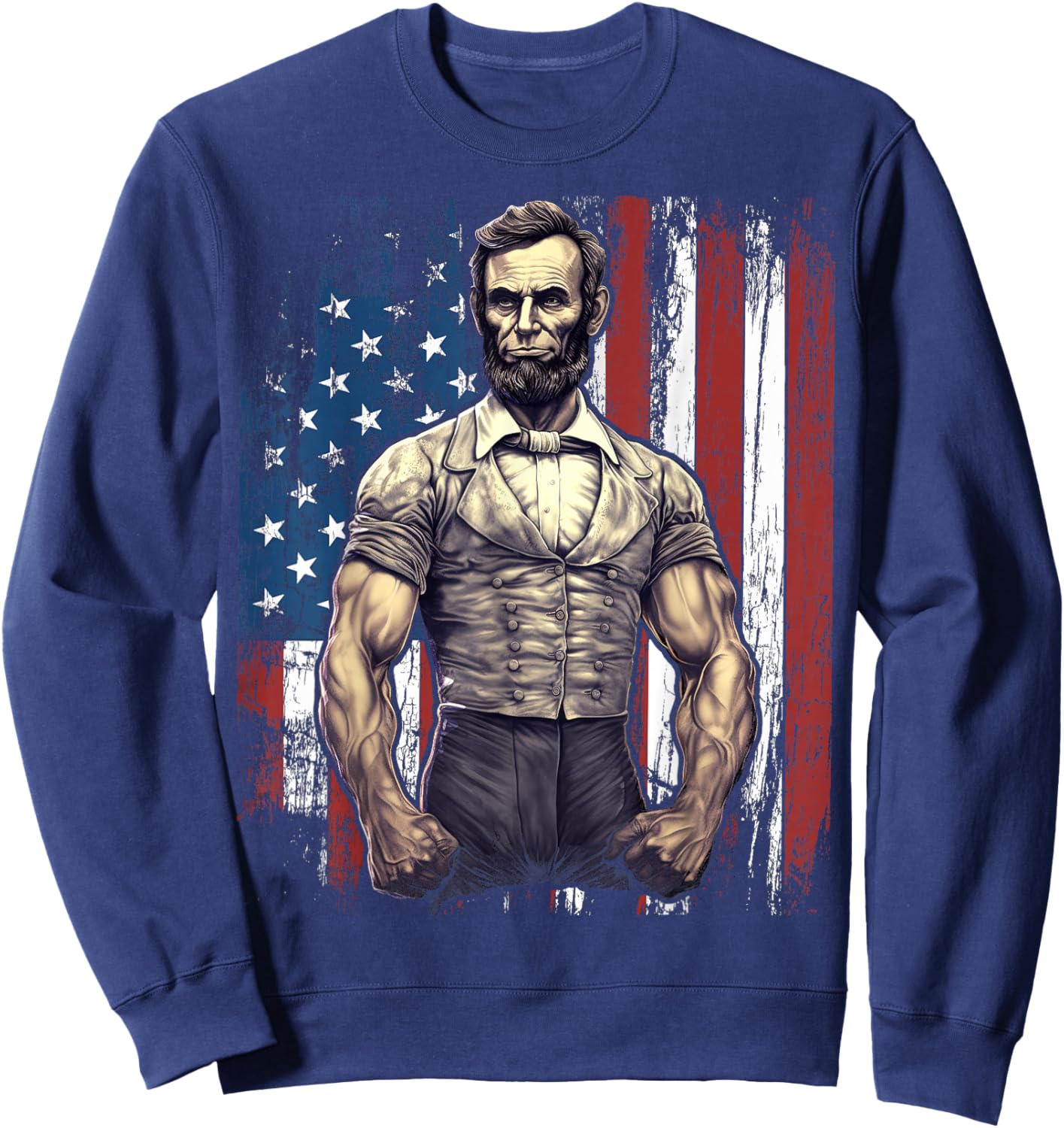 4th of July Patriotic Funny Abraham Lincoln Graphic July 4th Sweatshirt - Sweatshirt | Navy