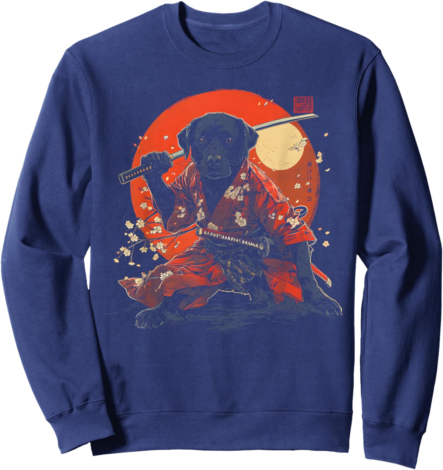 Labrador Retriever Dad Cute Japanese Anime Stuff Samurai Dog Women Kids Sweatshirt - Sweatshirt | Navy