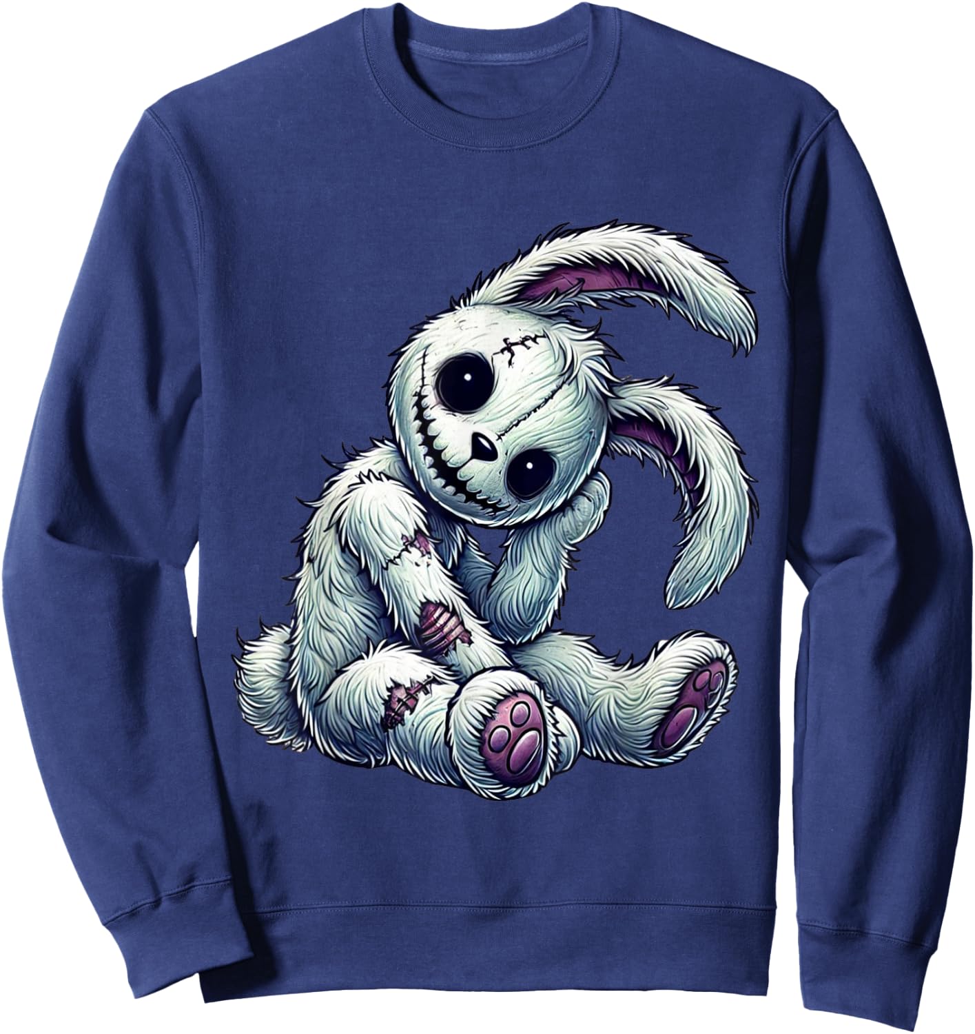 Zombie Bunny Stitched Easter gothic and Creepy Halloween Sweatshirt - Sweatshirt | Navy