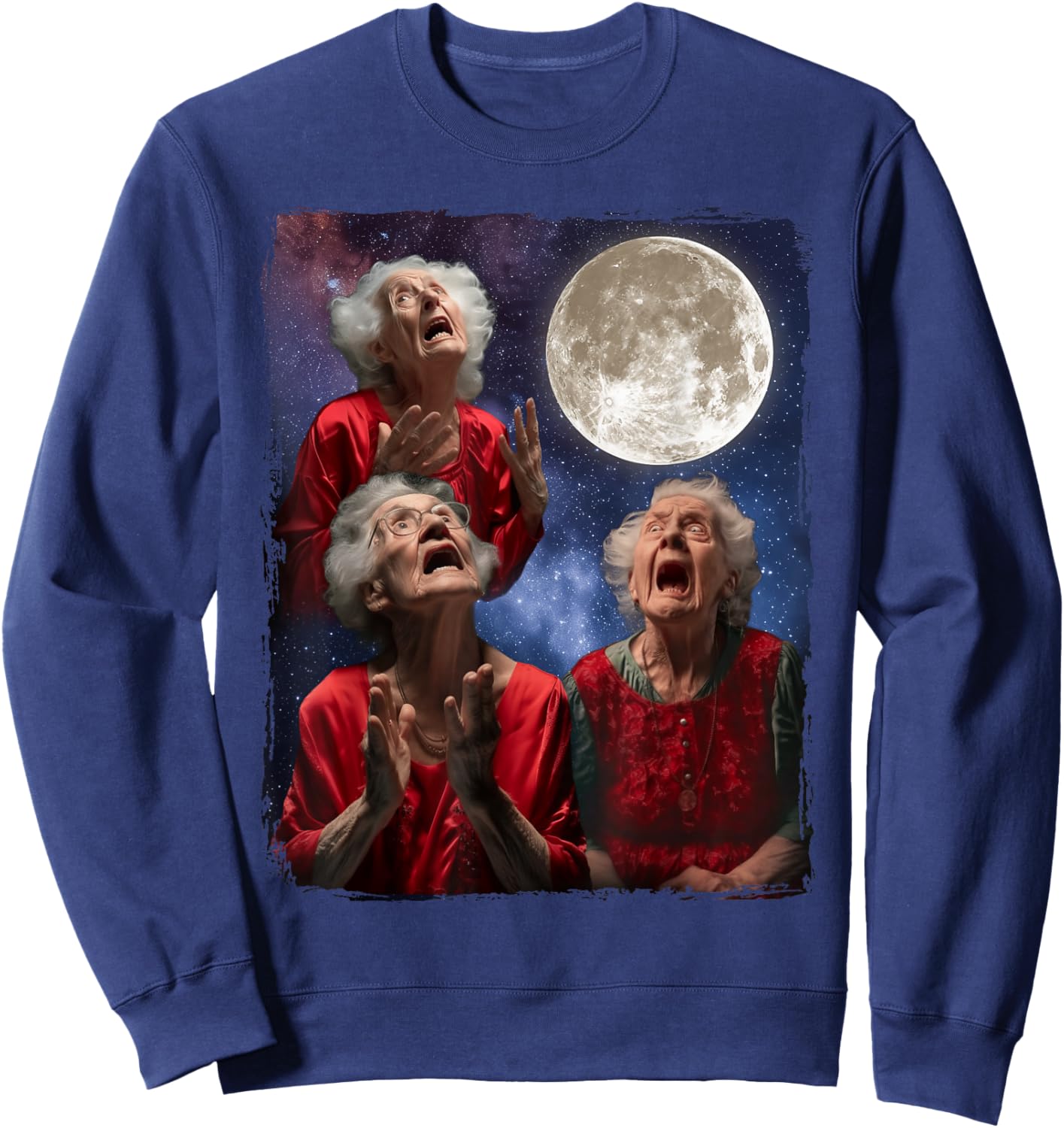 Grandma Howling At Moon Three Granny Moon Sweatshirt - Sweatshirt | Navy
