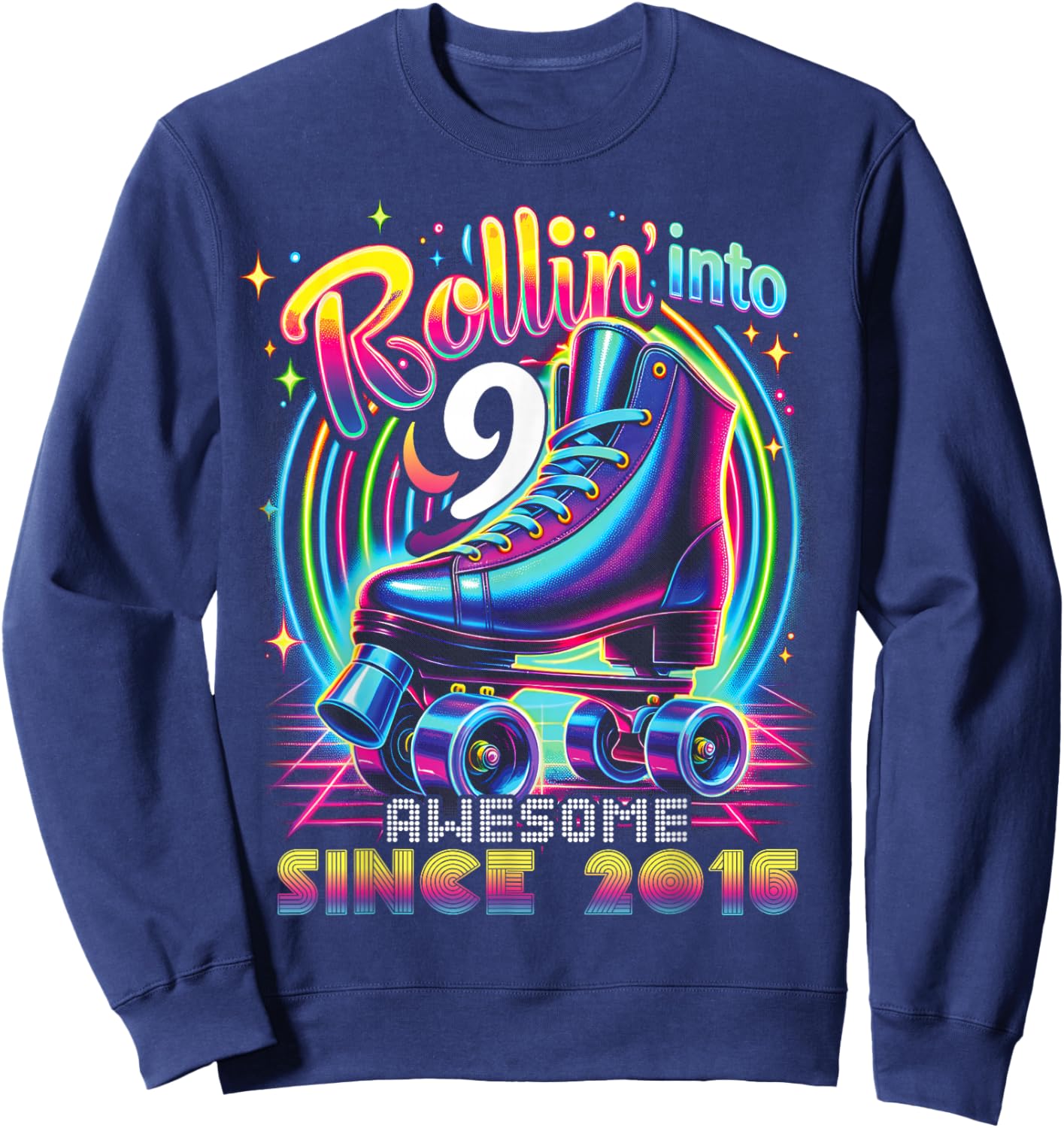 Birthday Roller Skating 9th Girls Rollin into 9 Skate Party Sweatshirt - Sweatshirt | Navy