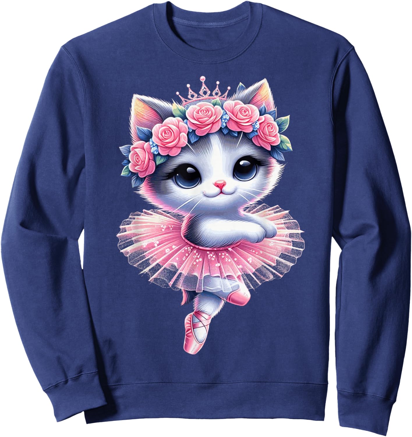 Cute Ballet Kitten Ballerina Cat Dancing Gracefully Tutu Art Sweatshirt - Sweatshirt | Navy