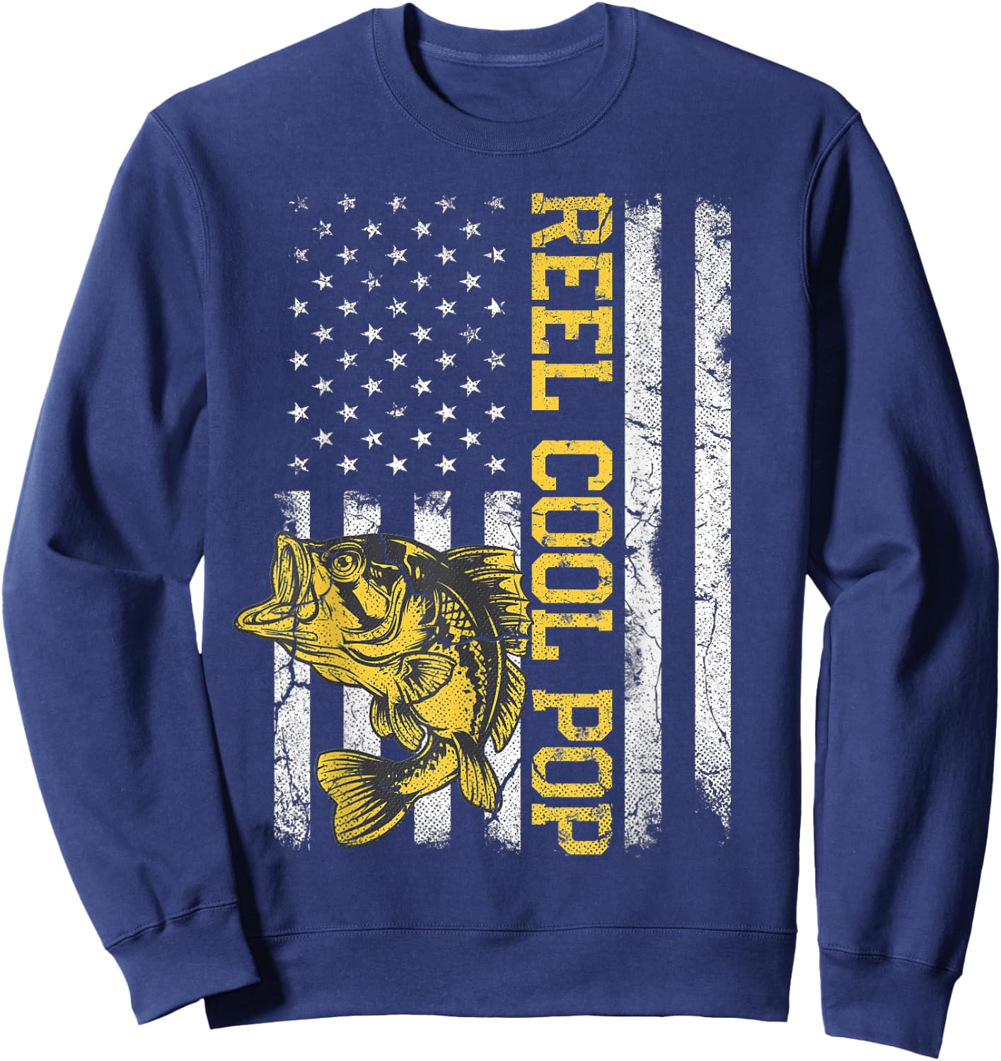 Father's Day Gift Fishing Reel Cool Pop American Flag Dad Sweatshirt - Sweatshirt | Navy