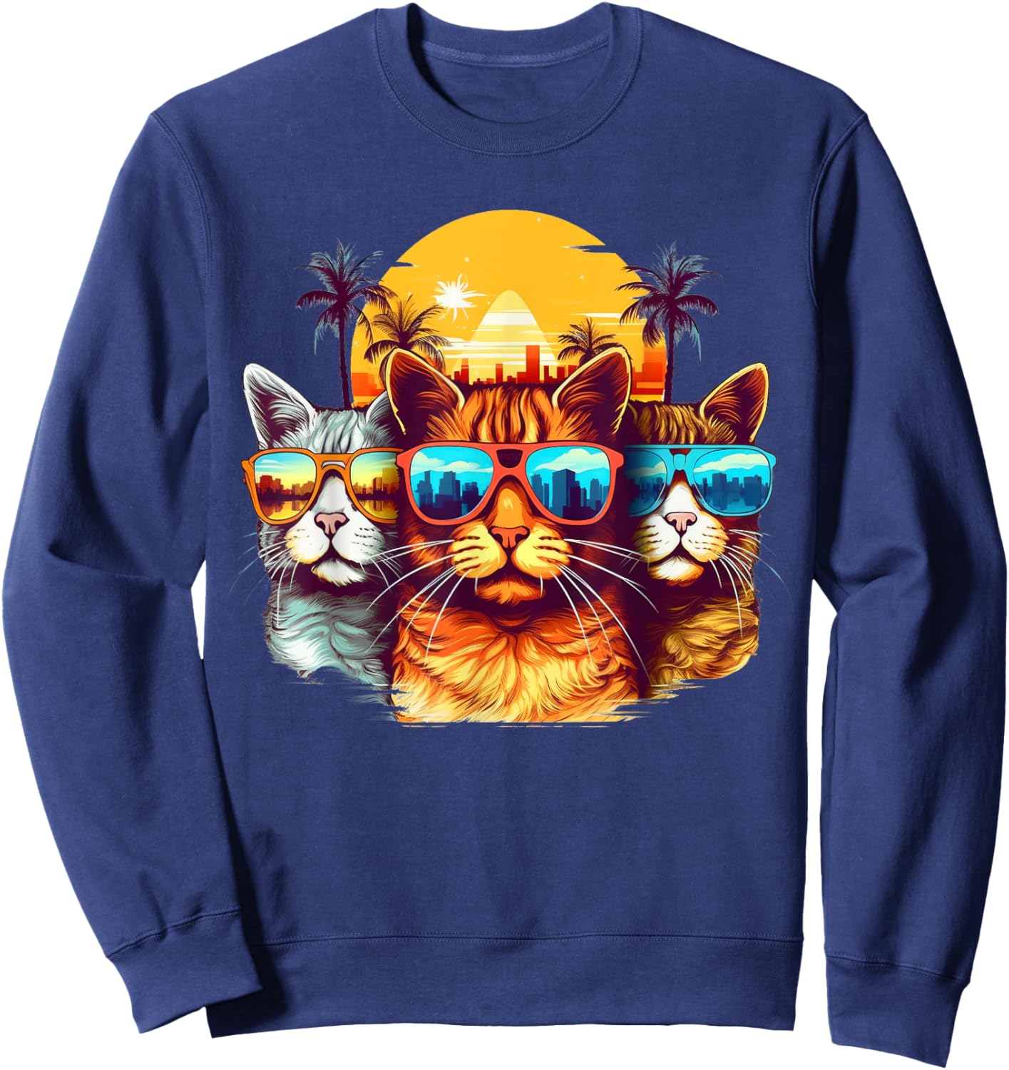 Retro Eighties Style Cat With Sunglasses Sweatshirt - Sweatshirt | Navy