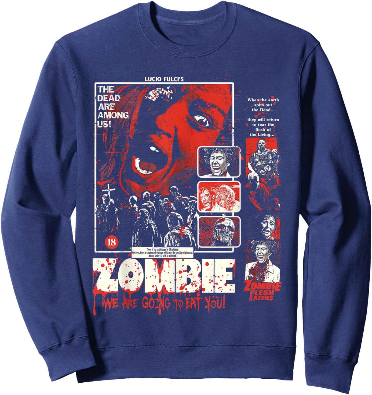 Vintage Zombie Halloween Poster Retro Movie Bloody Sweatshirt - Sweatshirt | Navy