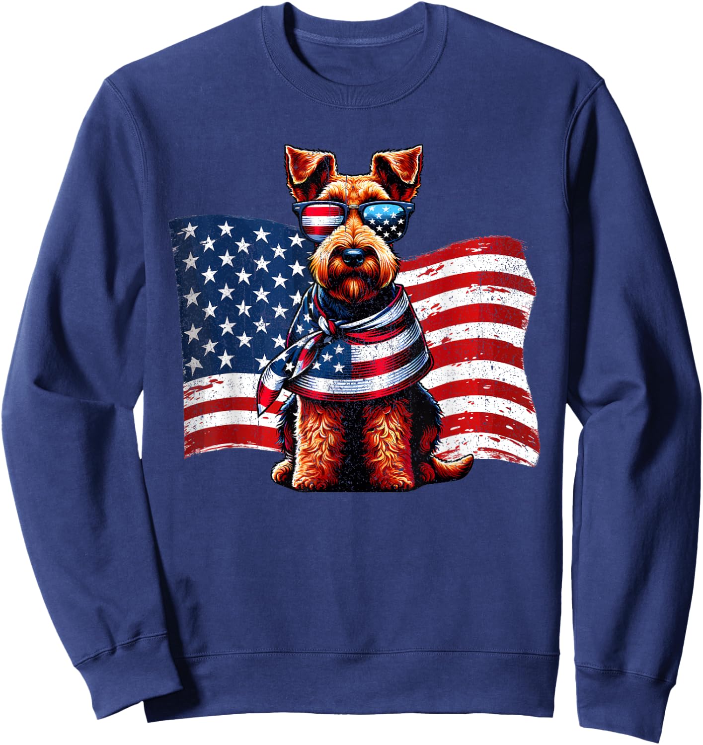 Welsh Terrier Dog Dogs American Flag Patriotic Pets Vintage Men Women Girls Kids Sweatshirt - Sweatshirt | Navy