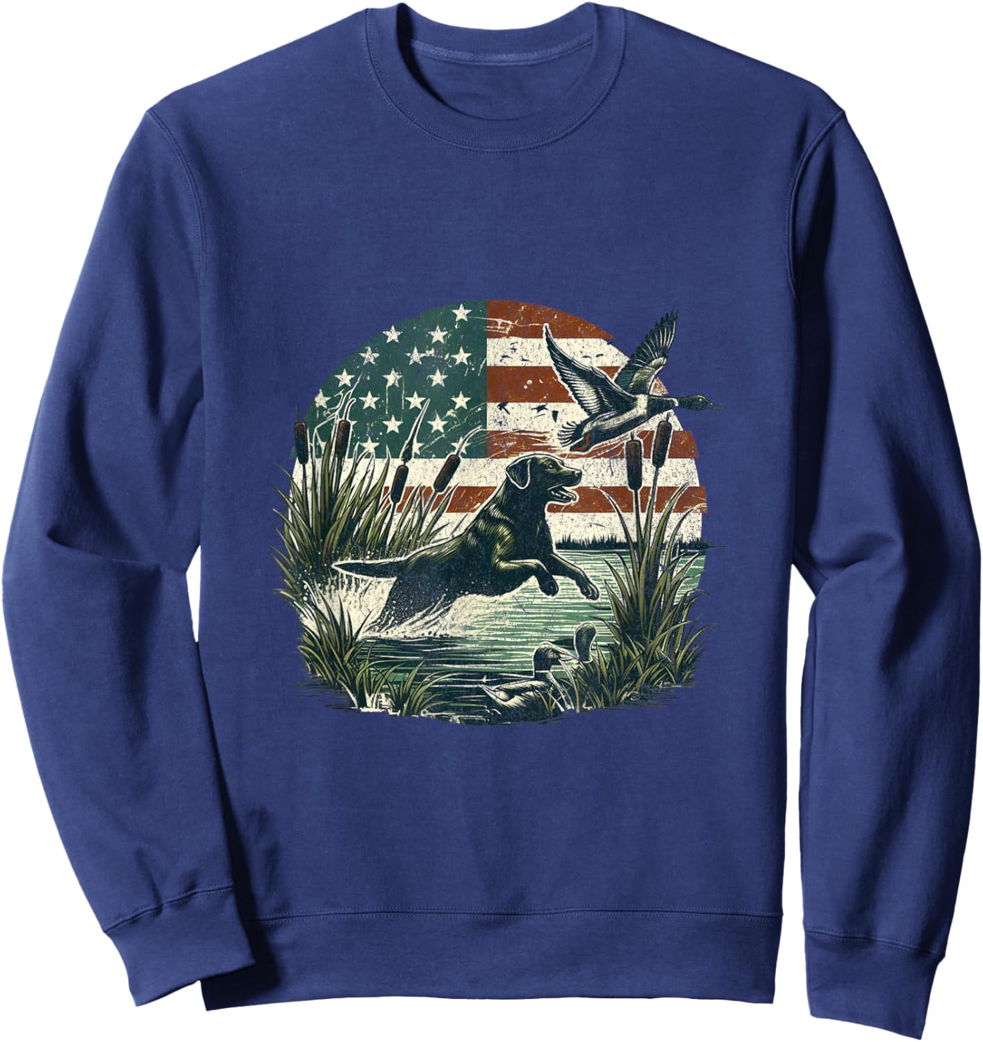 Black Labrador USA Flag Lab Owner Duck Hunter Sweatshirt - Sweatshirt | Navy