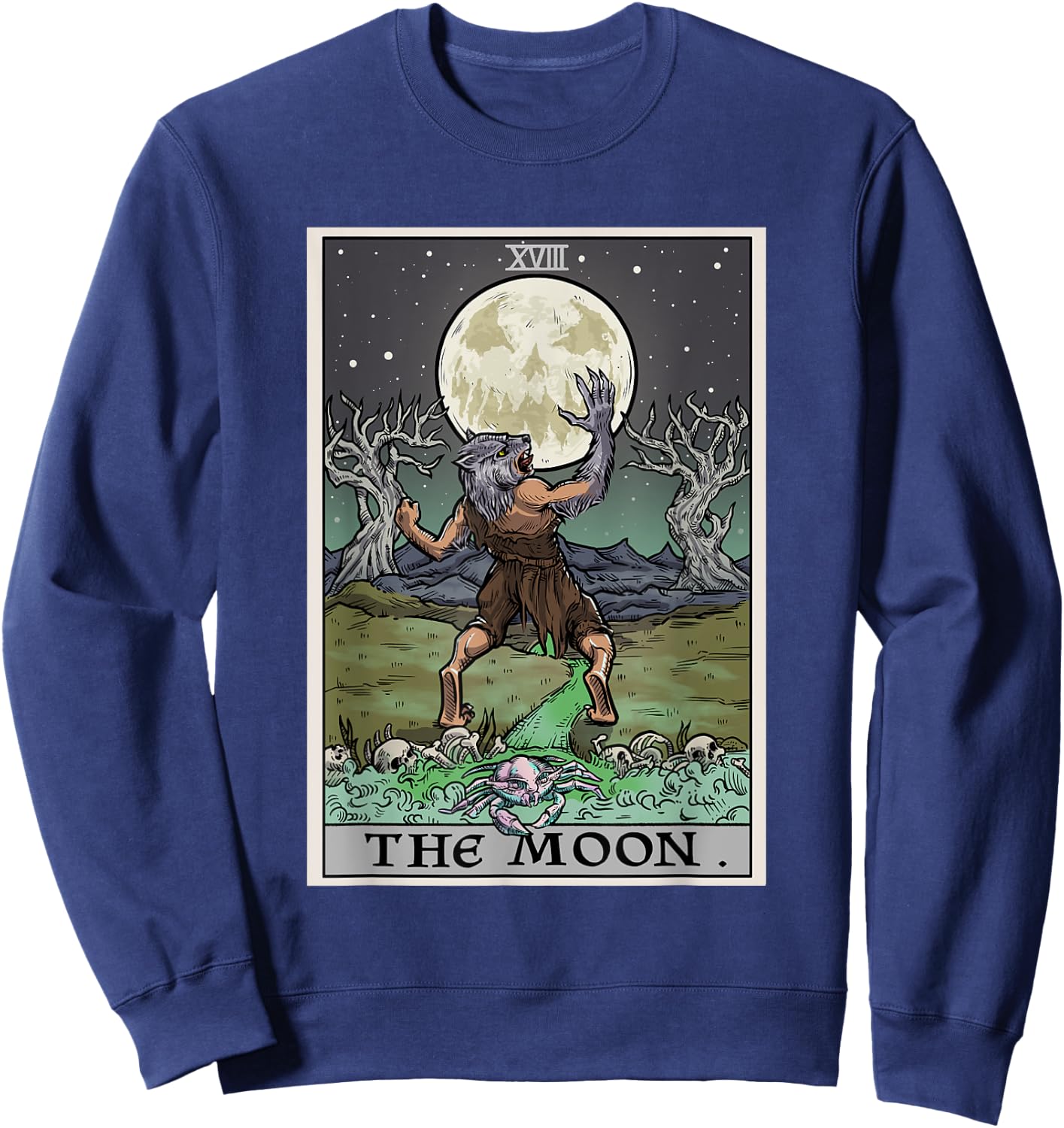 The Moon Tarot Card Halloween Werewolf Gothic Witch Horror Sweatshirt - Sweatshirt | Navy
