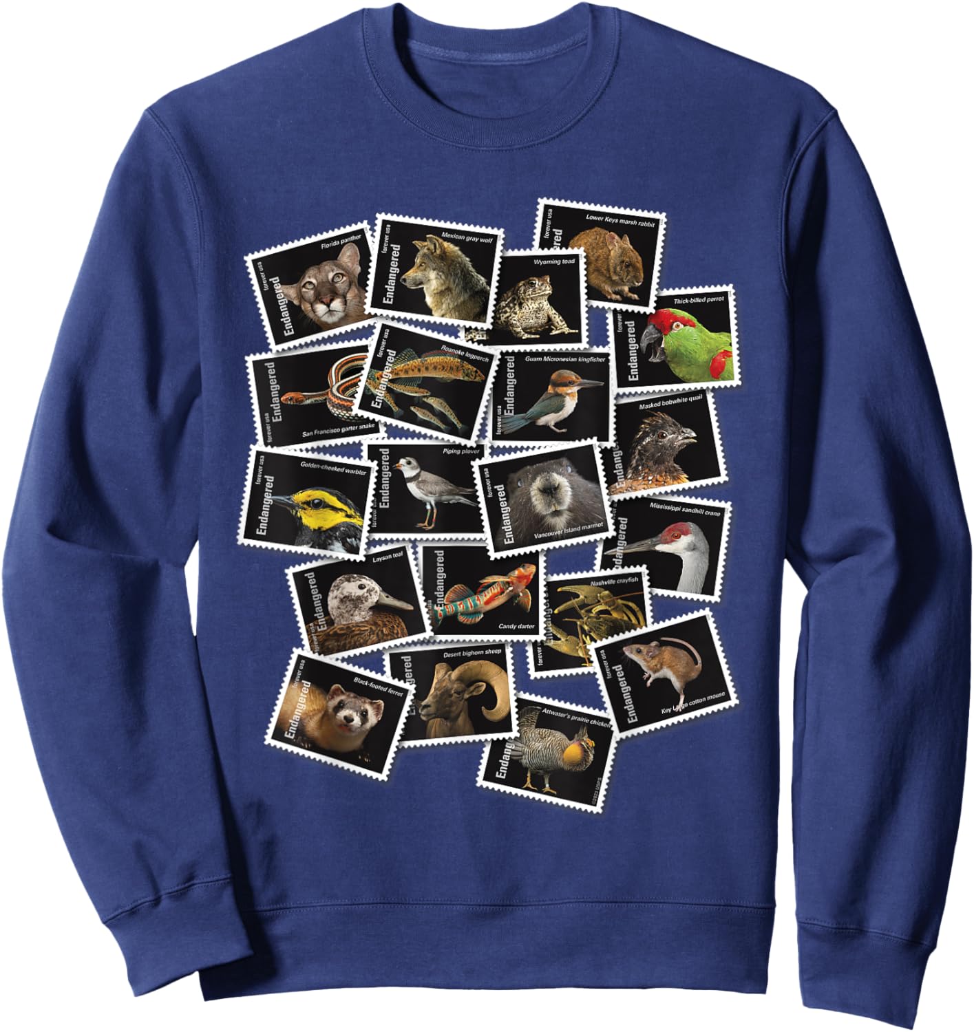 USPS Endangered Species Collage of Stamps Sweatshirt - Sweatshirt | Navy