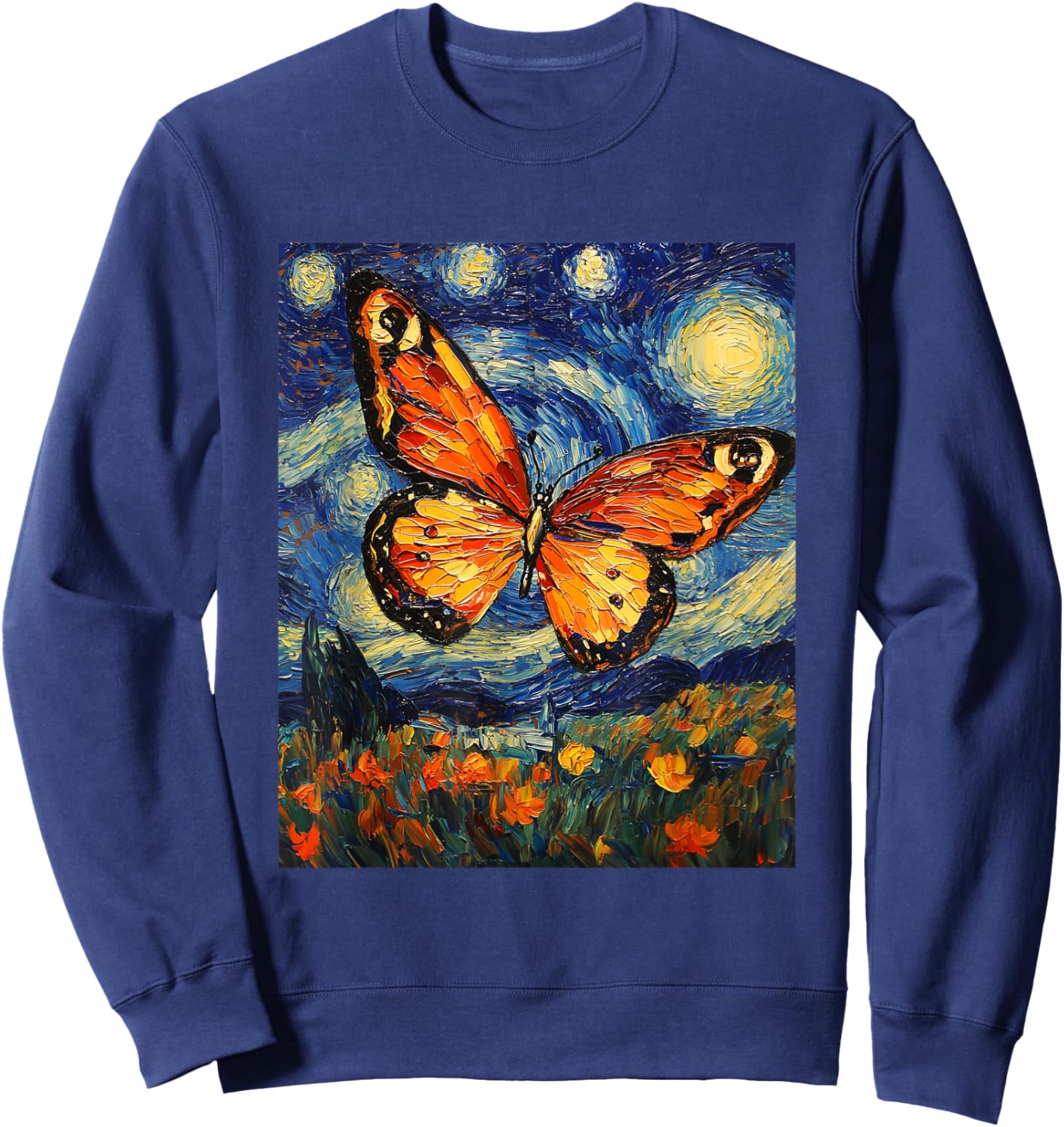 Butterfly Van Gogh Style Starry Night Cute Graphic Sweatshirt - Sweatshirt | Navy