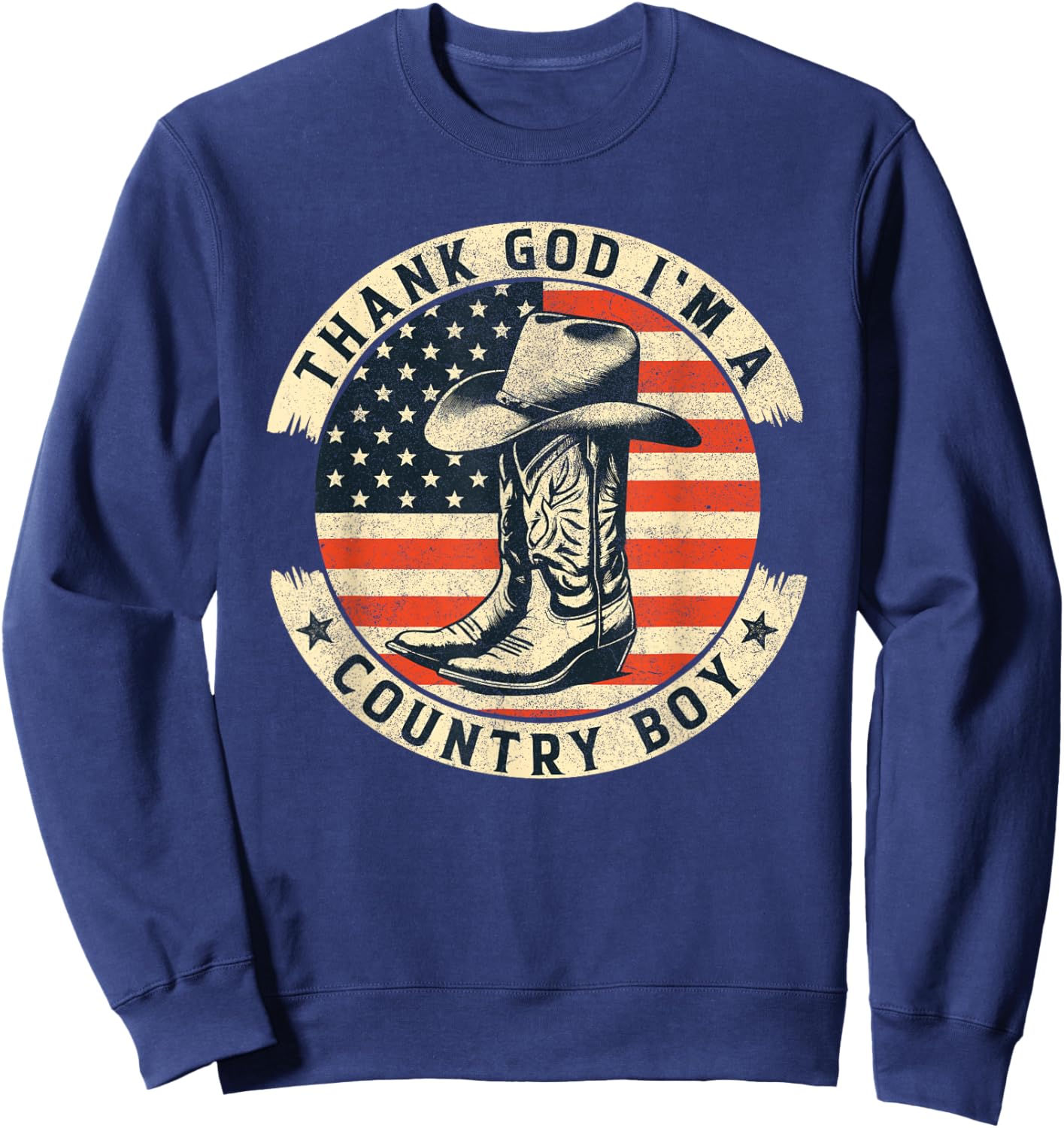 Thank God I'm A Country Music Boy Cowboy Western Retro Sweatshirt - Sweatshirt | Navy