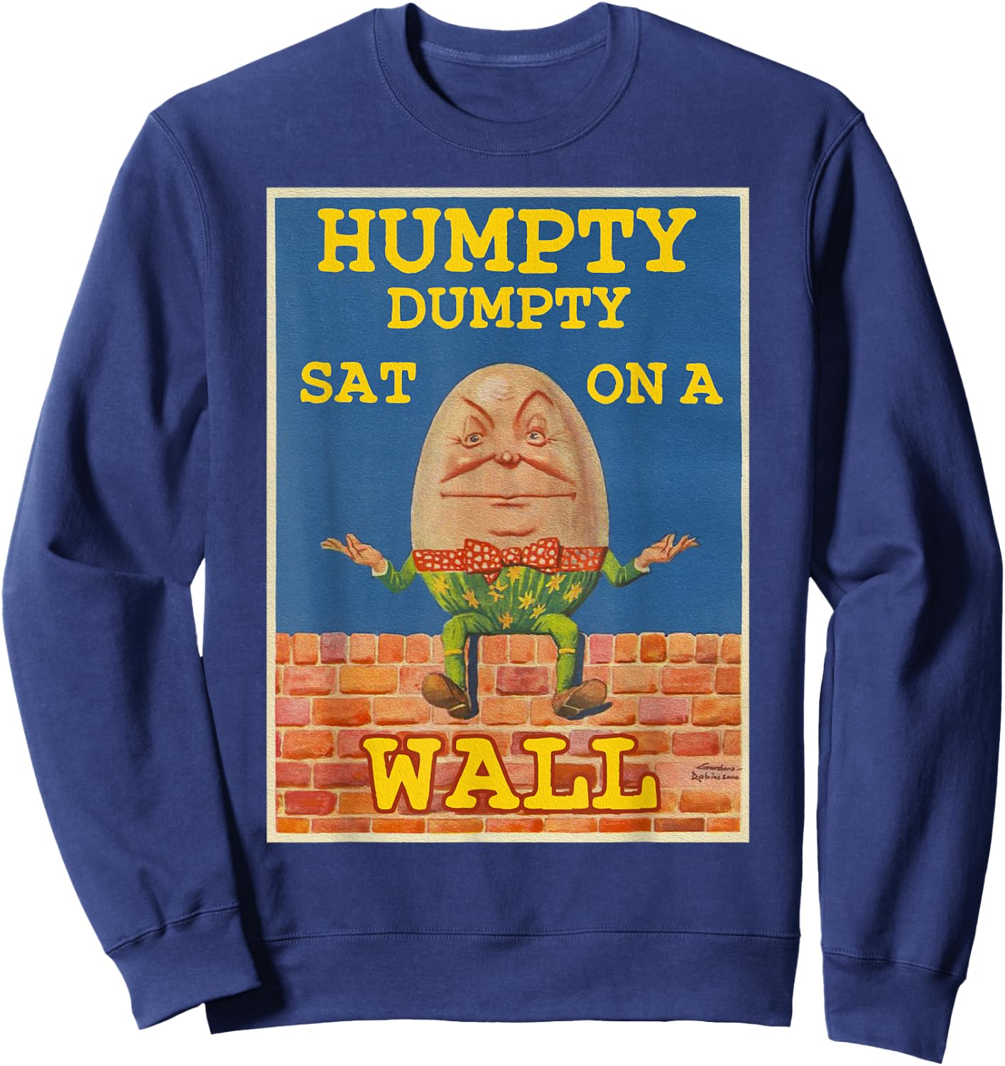 Retro Fairytale Art-Humpty Dumpty Sat on a Wall Sweatshirt - Sweatshirt | Navy