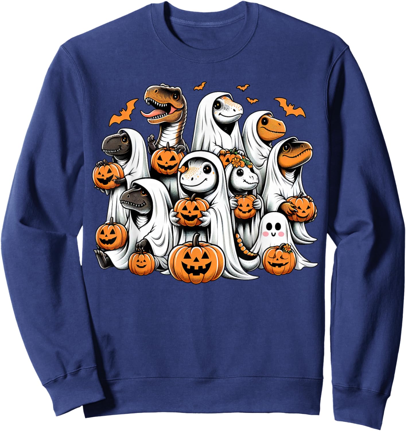 Cute Ghost Dinosaur T Rex Dressed As Ghost Funny Halloween Sweatshirt - Sweatshirt | Navy