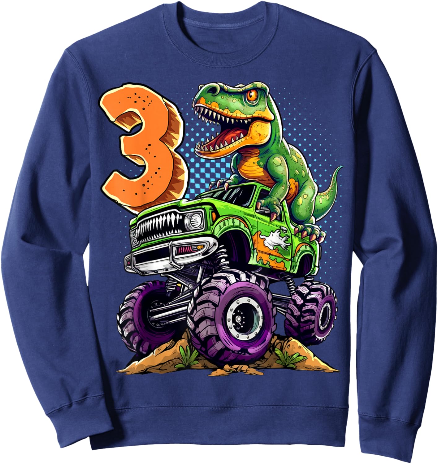 Monster Truck Dinosaur T-Rex 3rd Birthday Boy 3 Year Old Sweatshirt - Sweatshirt | Navy