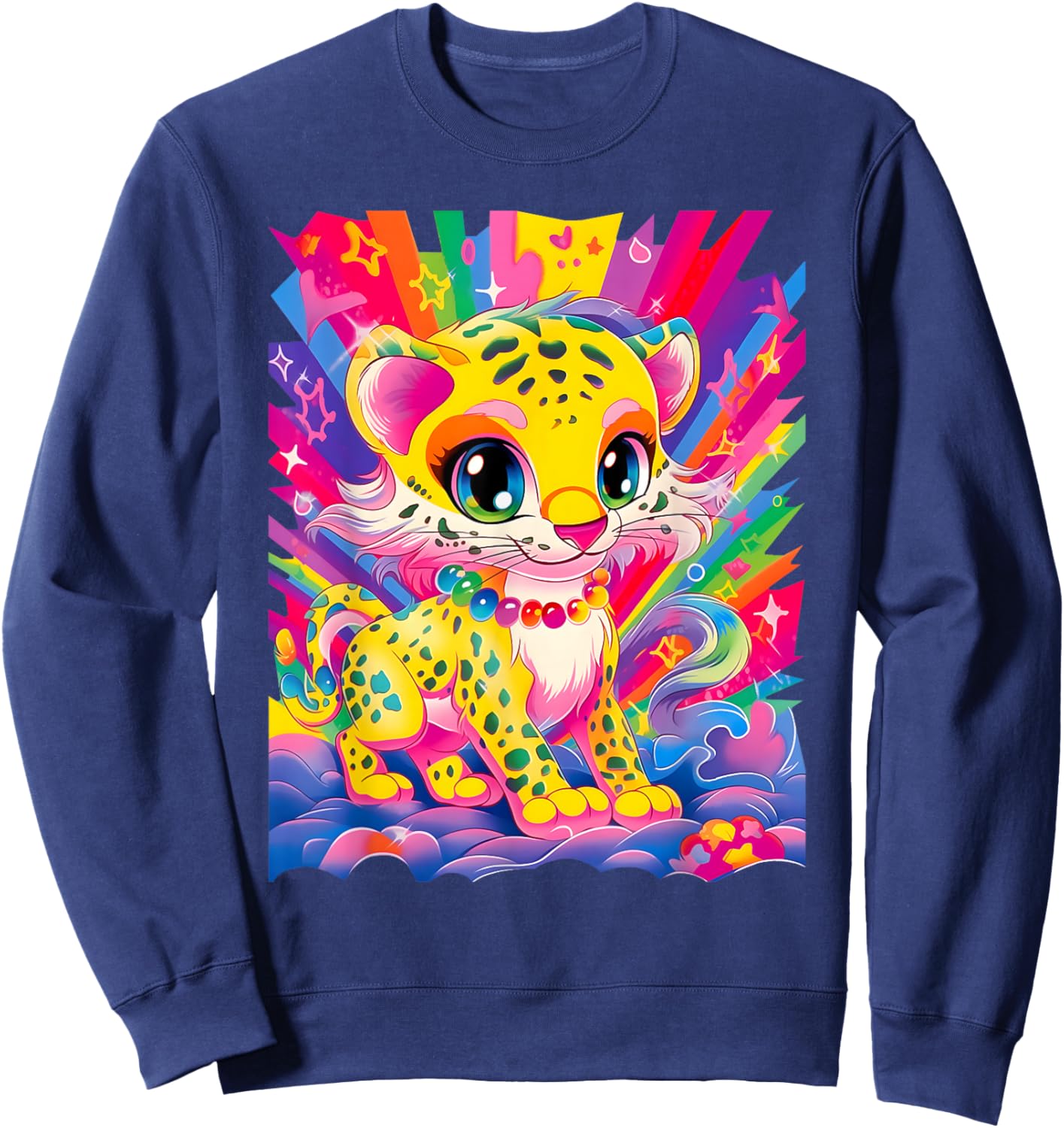 Dinosaurus Rekx Baby Jaguar Kitten Colorful Rainbow Vibrant Graphic , Small, Black Sweatshirt - Sweatshirt | Navy