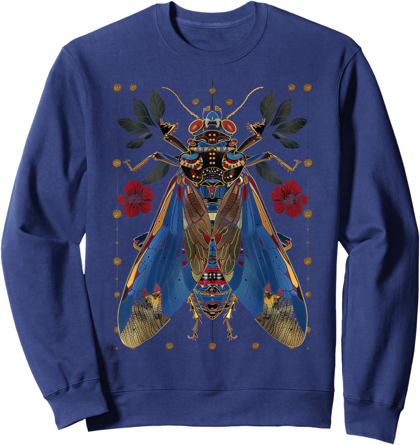 Cicadas Flowers Insects Beetle Vintage Tattoo Entomology Sweatshirt - Sweatshirt | Navy