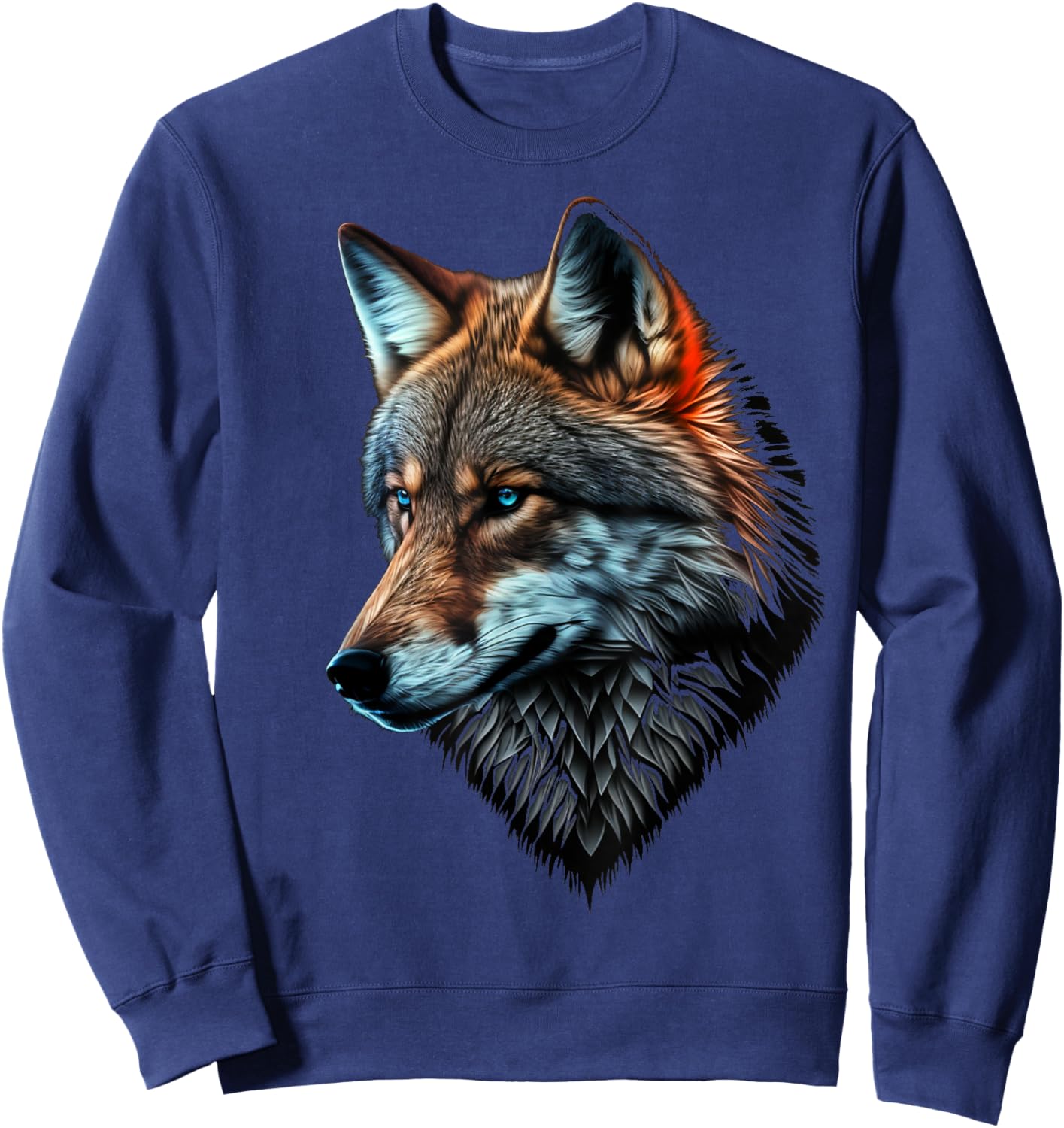 Wolf Portrait Blue Eyes Animal Print Art Wolf Sweatshirt - Sweatshirt | Navy