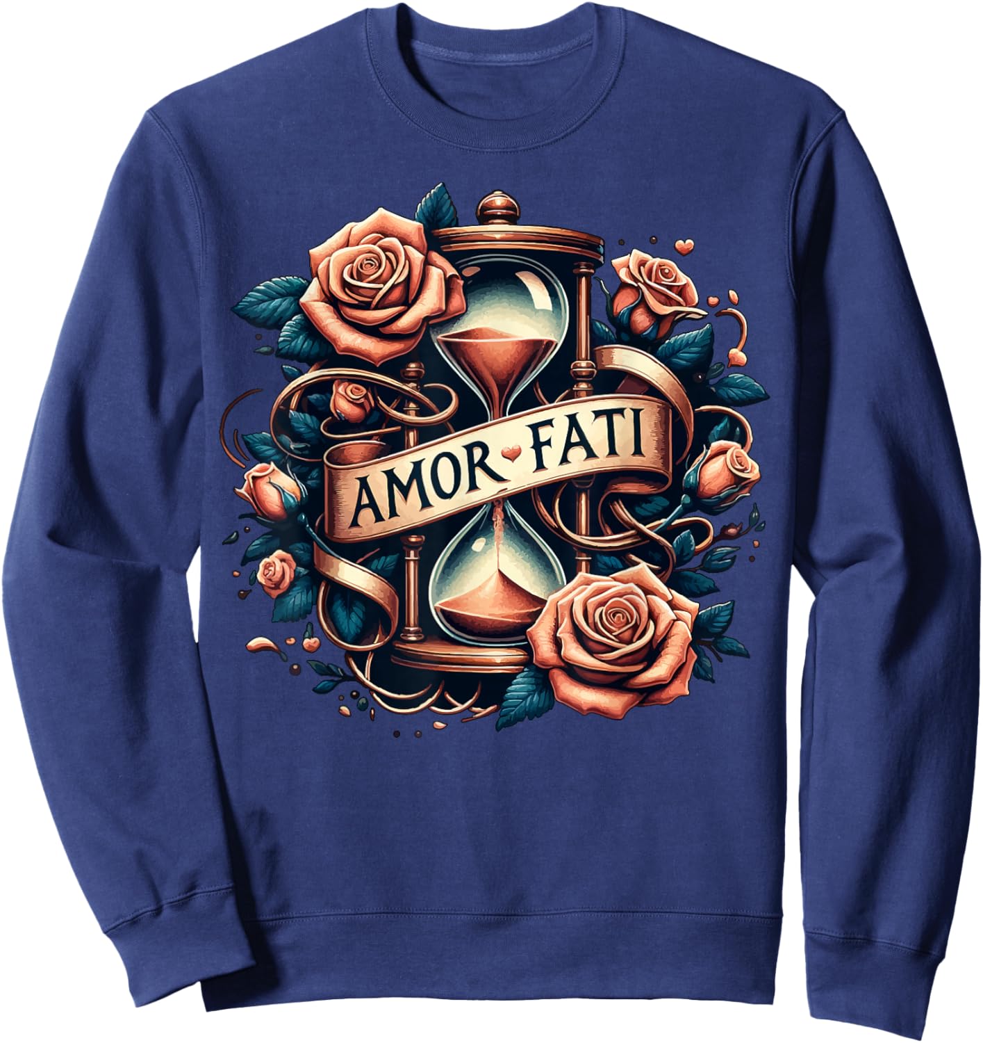 Amor Fati Rose Time Hourglass Philosophy Sweatshirt - Sweatshirt | Navy