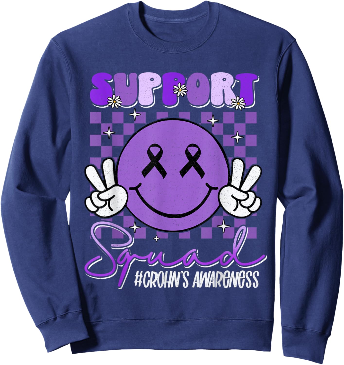 Crohns Disease Smile Face Support Purple Crohn's Awareness Sweatshirt - Sweatshirt | Navy
