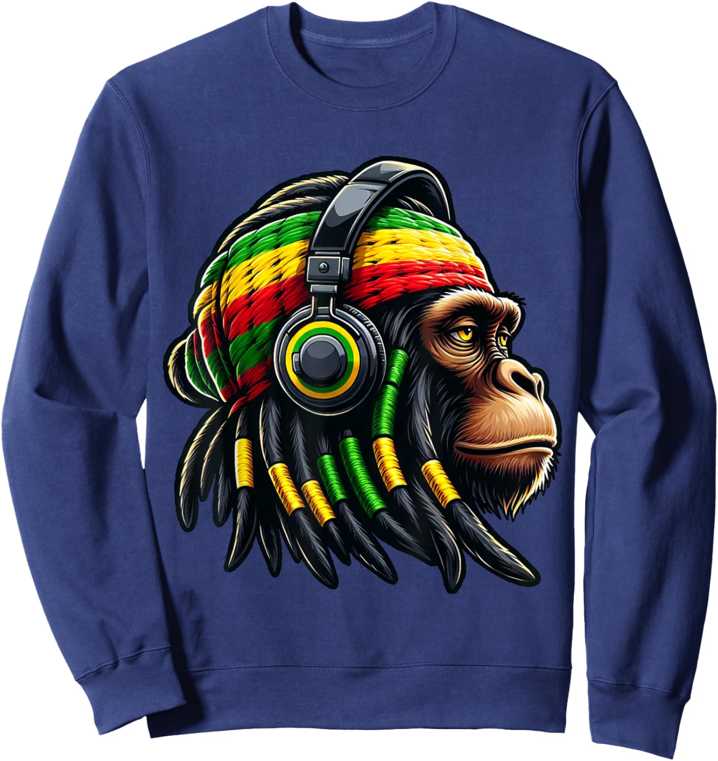 Jamaica Roots Reggae Chimpanzee Rastafari Monkey Sweatshirt - Sweatshirt | Navy