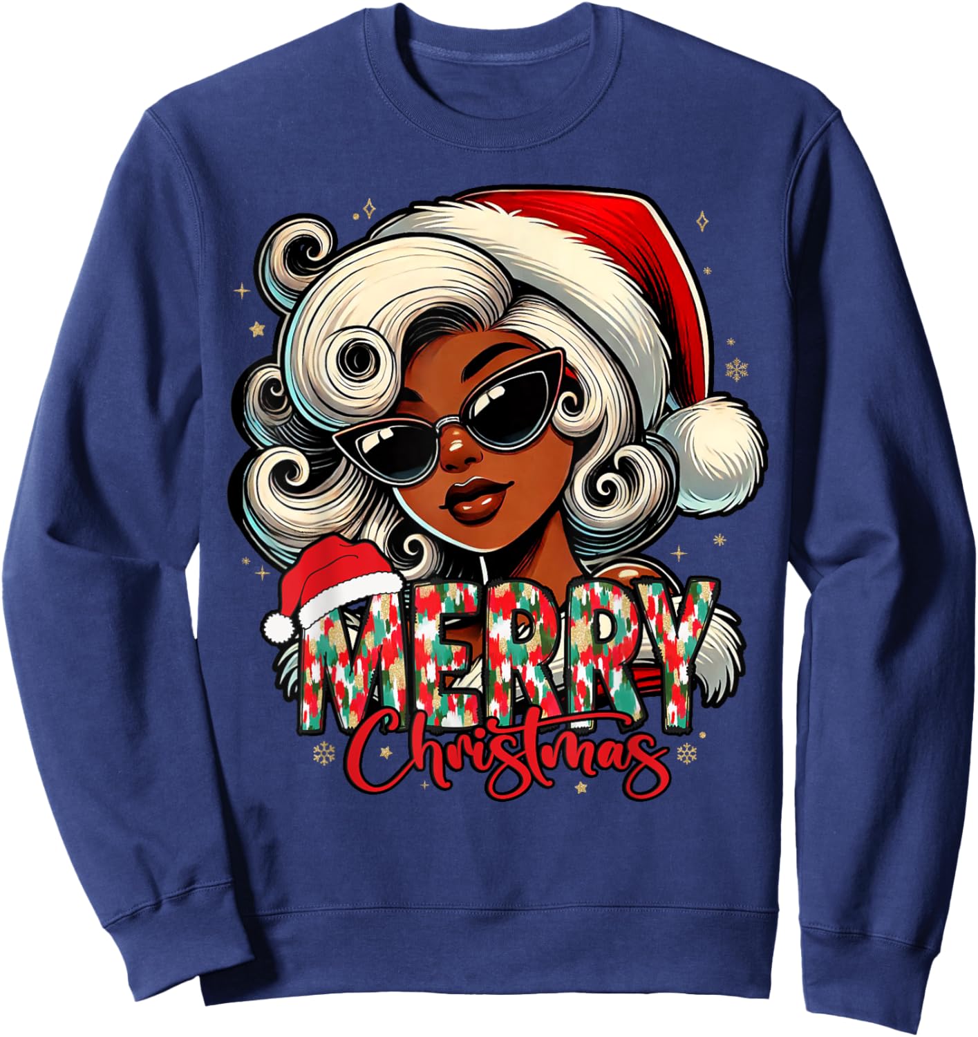 Black African Girl Melanin Christmas Santa Xmas Sweatshirt - Sweatshirt | Navy