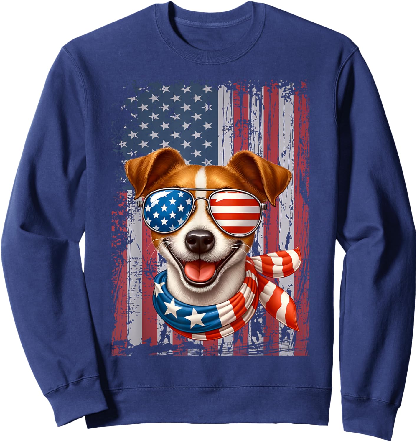 Jack Russell Terrier Dog Lover US Flag 4th Of July Patriotic Sweatshirt - Sweatshirt | Navy