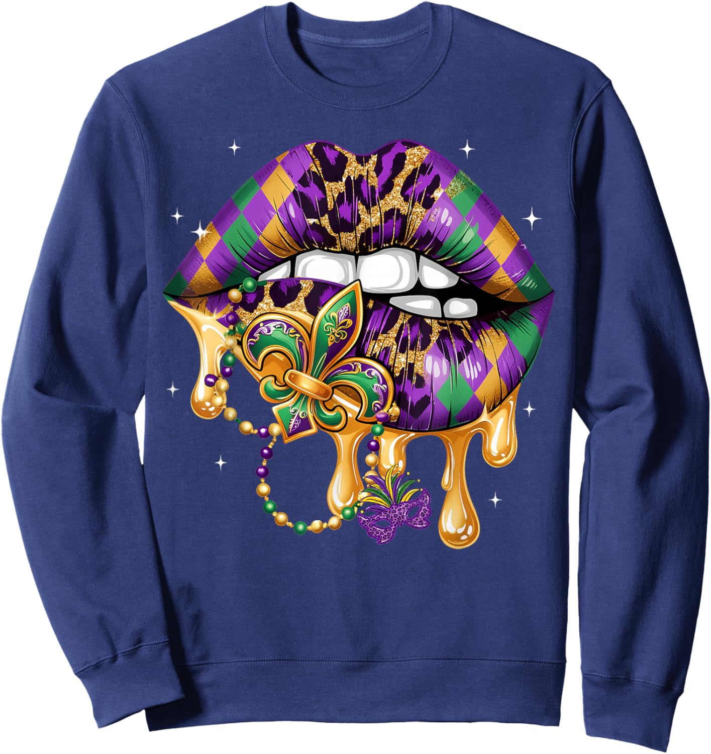 Mardi Gras Lip Women Girl Fleur De Lis Costume Funny Sweatshirt - Sweatshirt | Navy